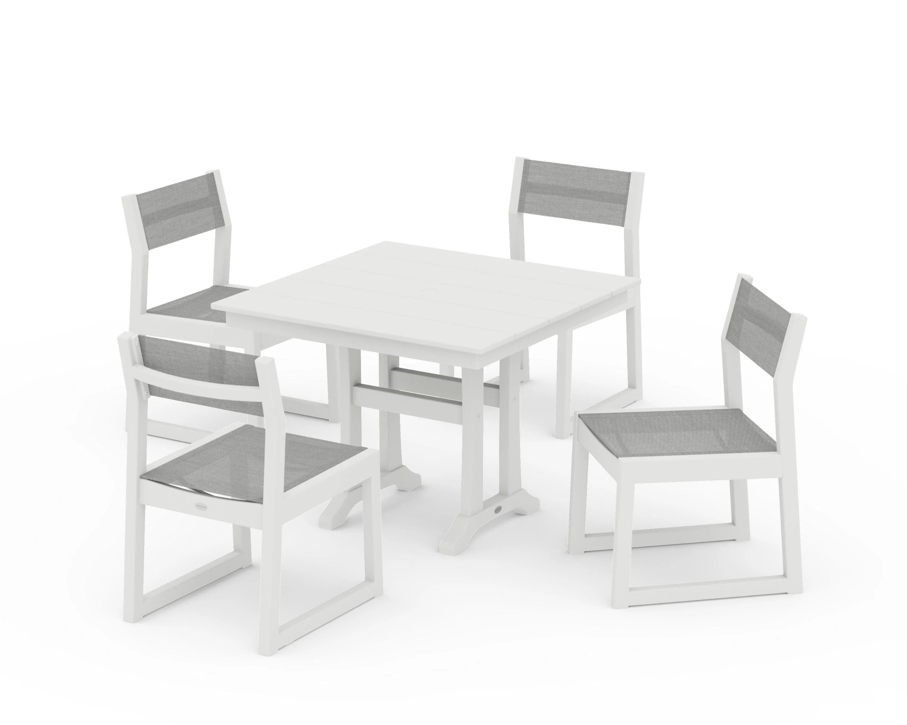 EDGE Sling 5-Piece Farmhouse Trestle Side Chair Dining Set - Image 26