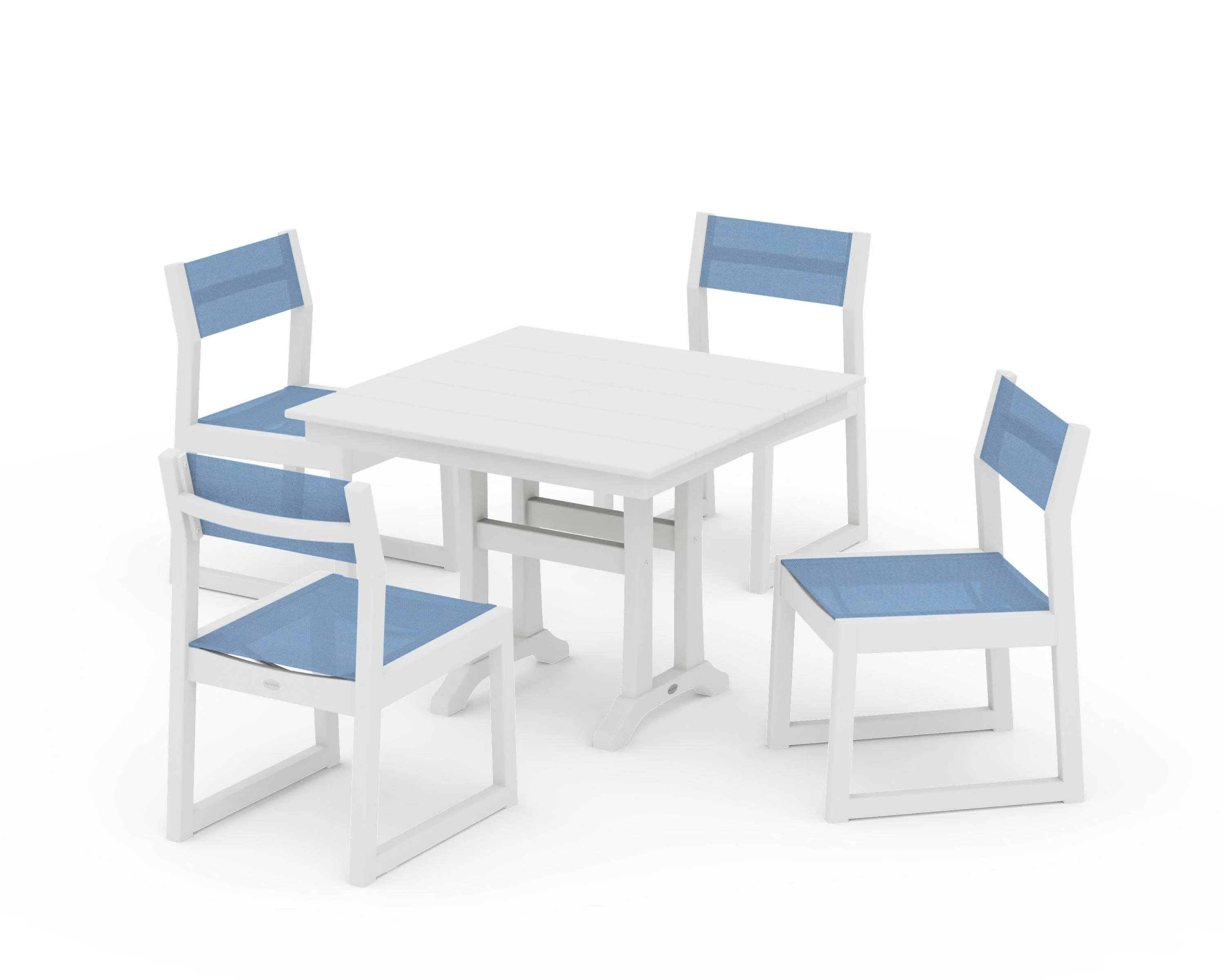 EDGE Sling 5-Piece Farmhouse Trestle Side Chair Dining Set - Image 27