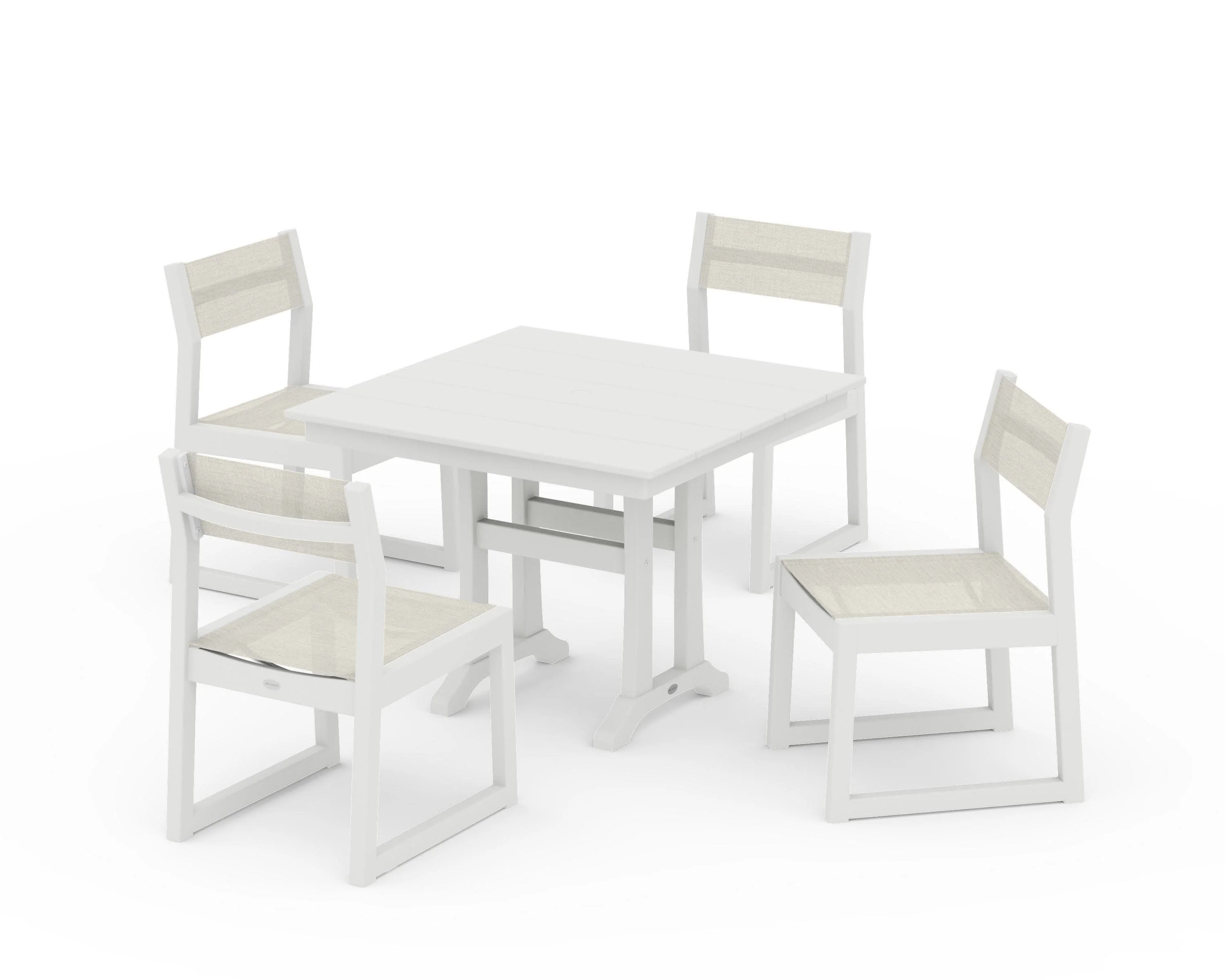 EDGE Sling 5-Piece Farmhouse Trestle Side Chair Dining Set - Image 29