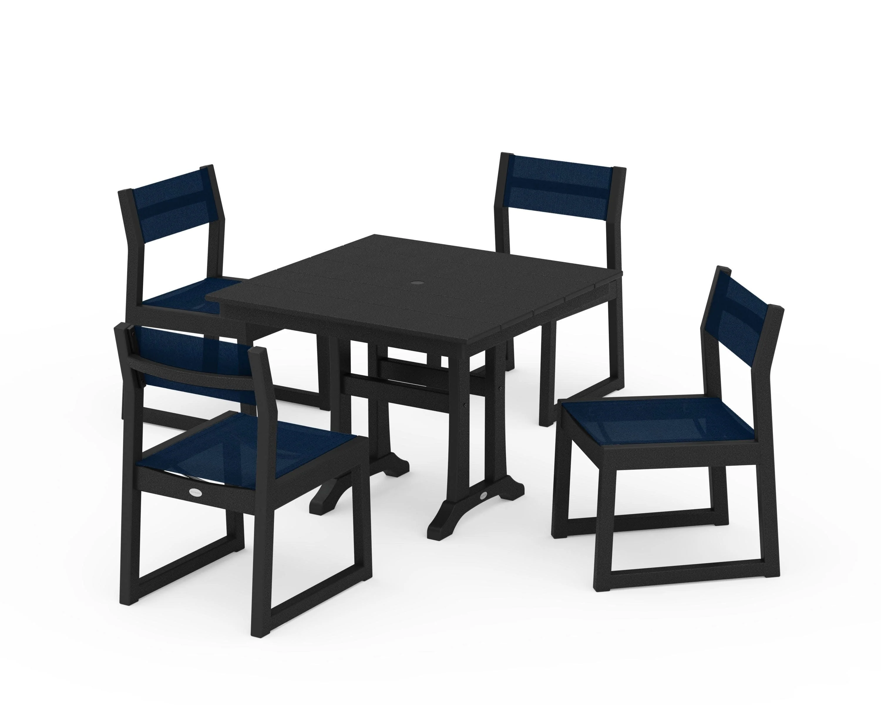 EDGE Sling 5-Piece Farmhouse Trestle Side Chair Dining Set - Image 3