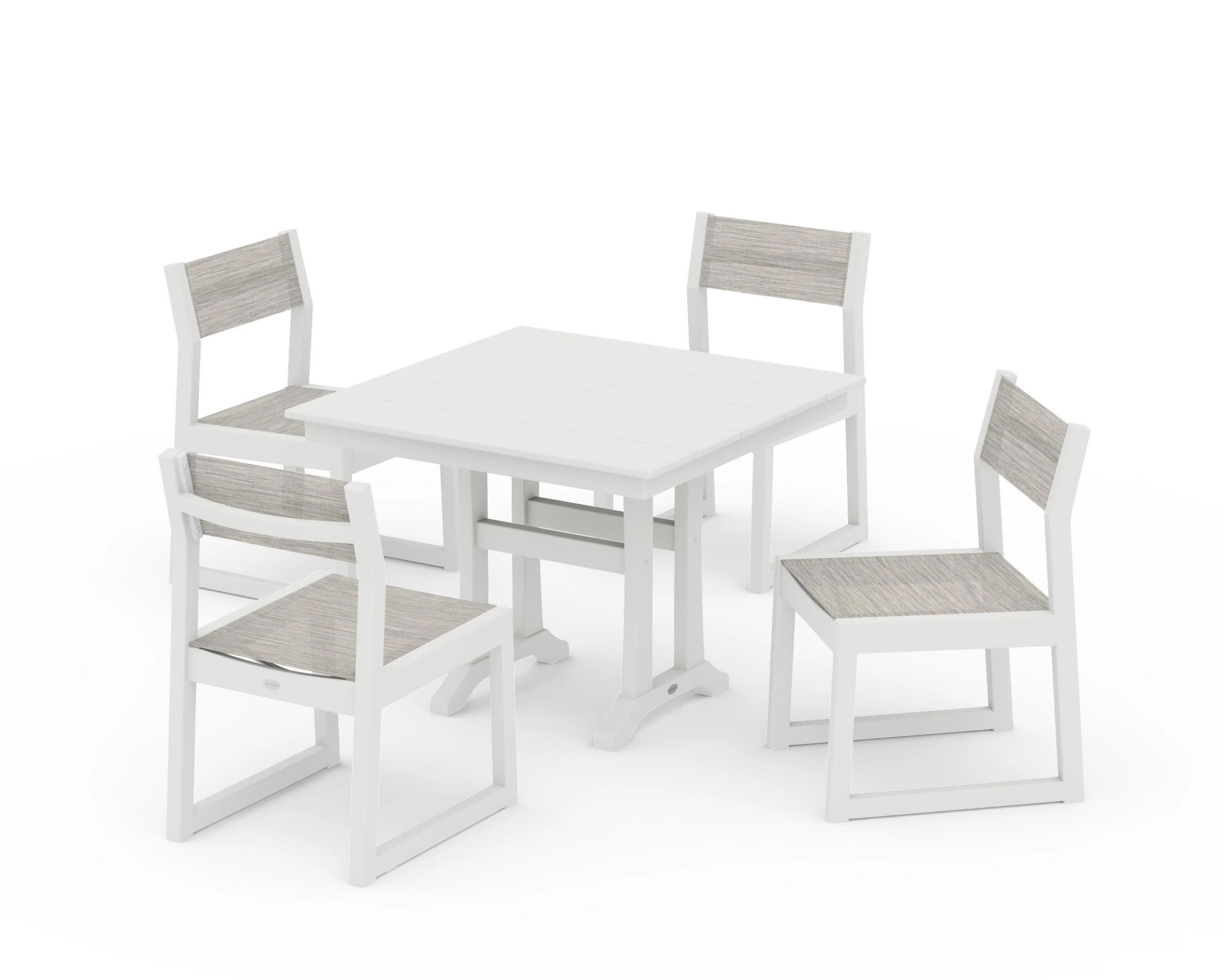 EDGE Sling 5-Piece Farmhouse Trestle Side Chair Dining Set - Image 30