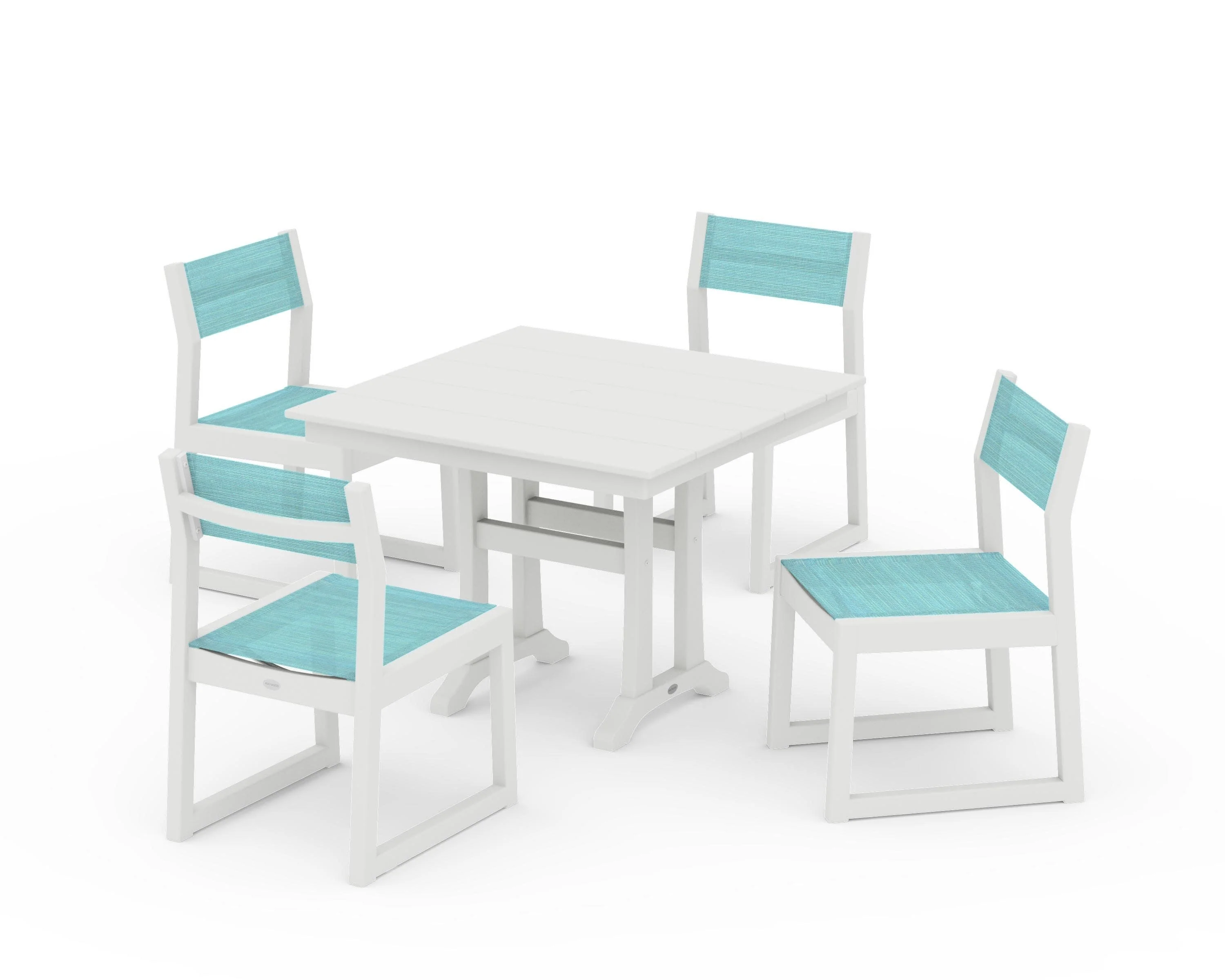 EDGE Sling 5-Piece Farmhouse Trestle Side Chair Dining Set - Image 31