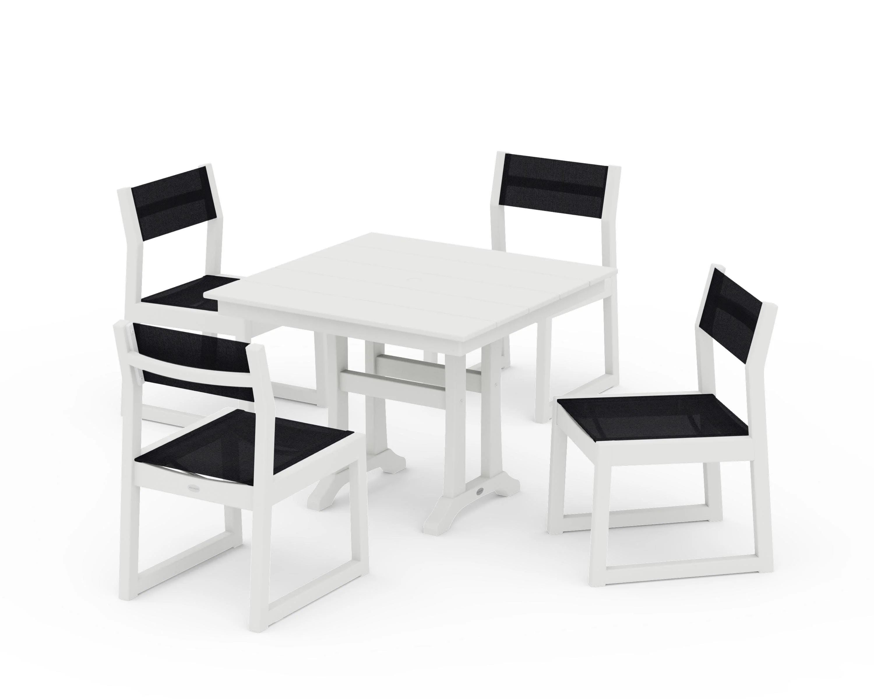 EDGE Sling 5-Piece Farmhouse Trestle Side Chair Dining Set - Image 32