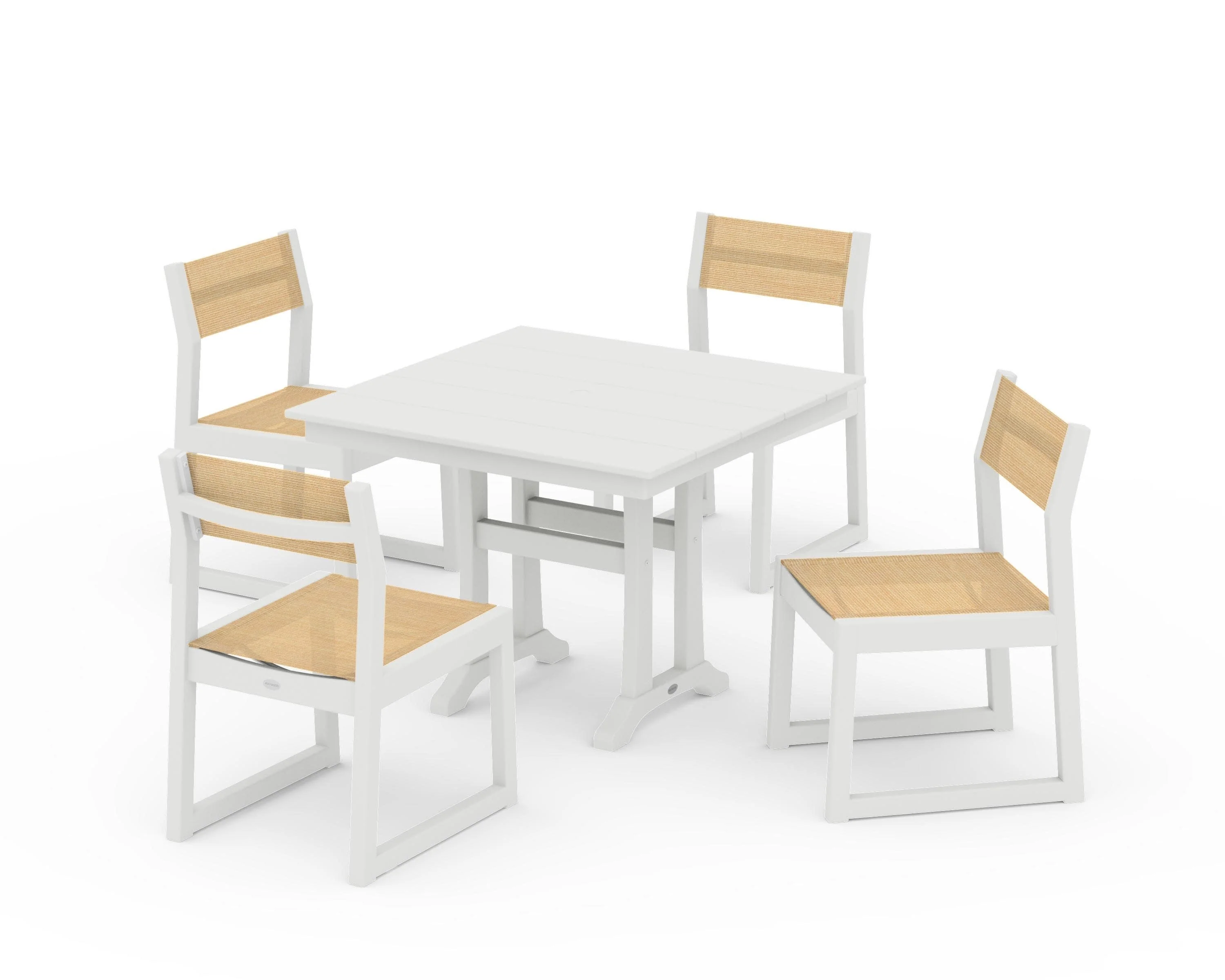 EDGE Sling 5-Piece Farmhouse Trestle Side Chair Dining Set - Image 33