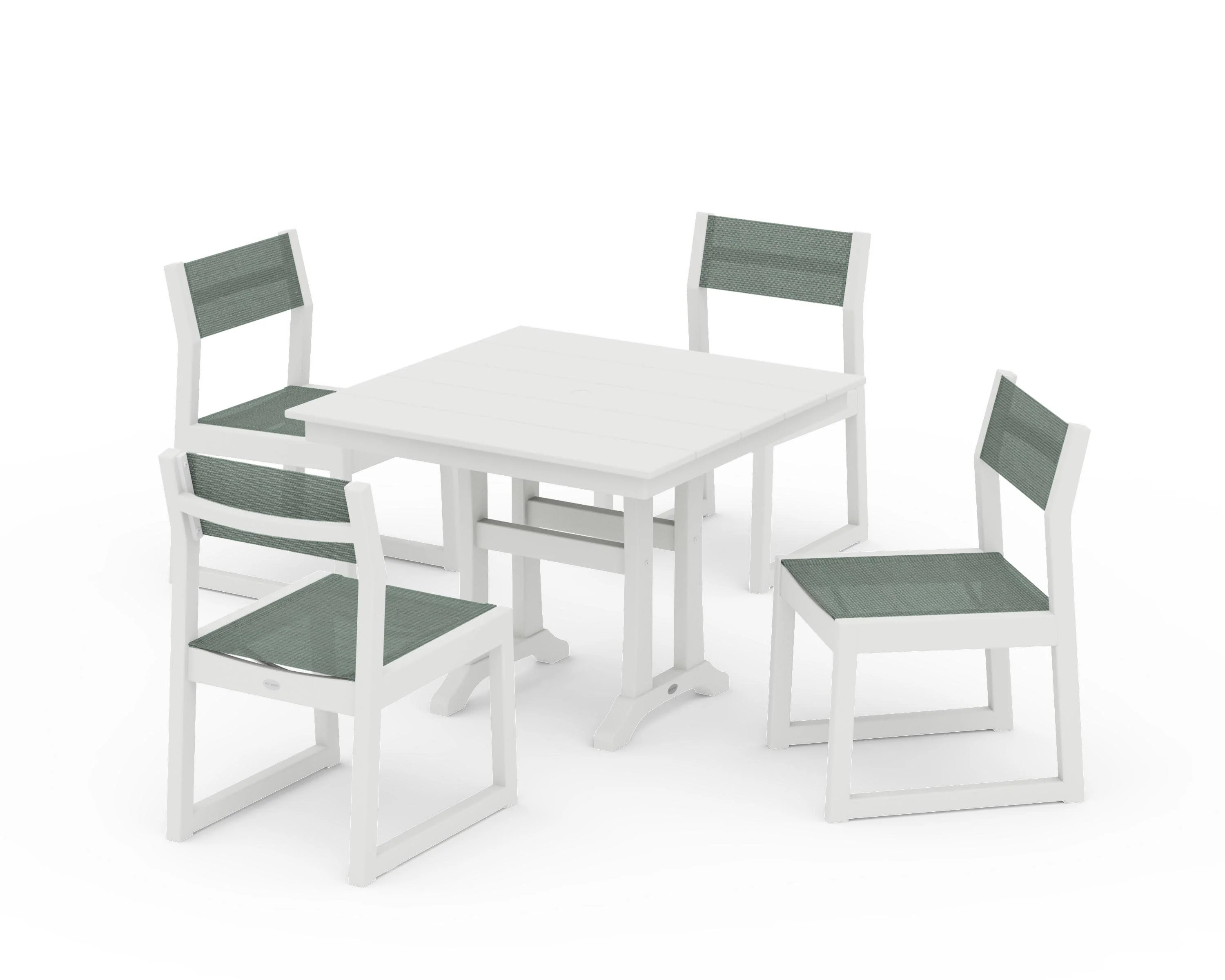 EDGE Sling 5-Piece Farmhouse Trestle Side Chair Dining Set - Image 34