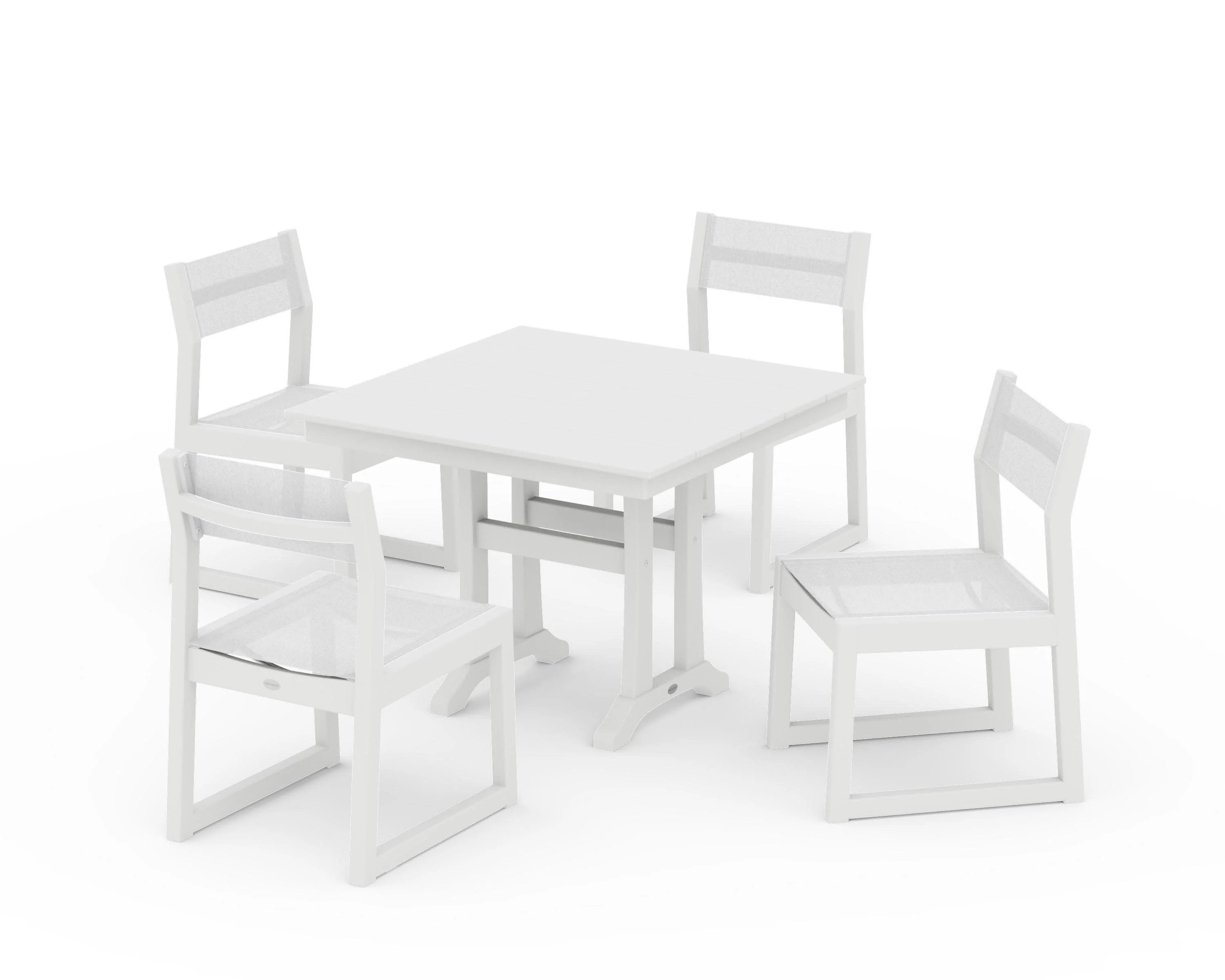 EDGE Sling 5-Piece Farmhouse Trestle Side Chair Dining Set - Image 35