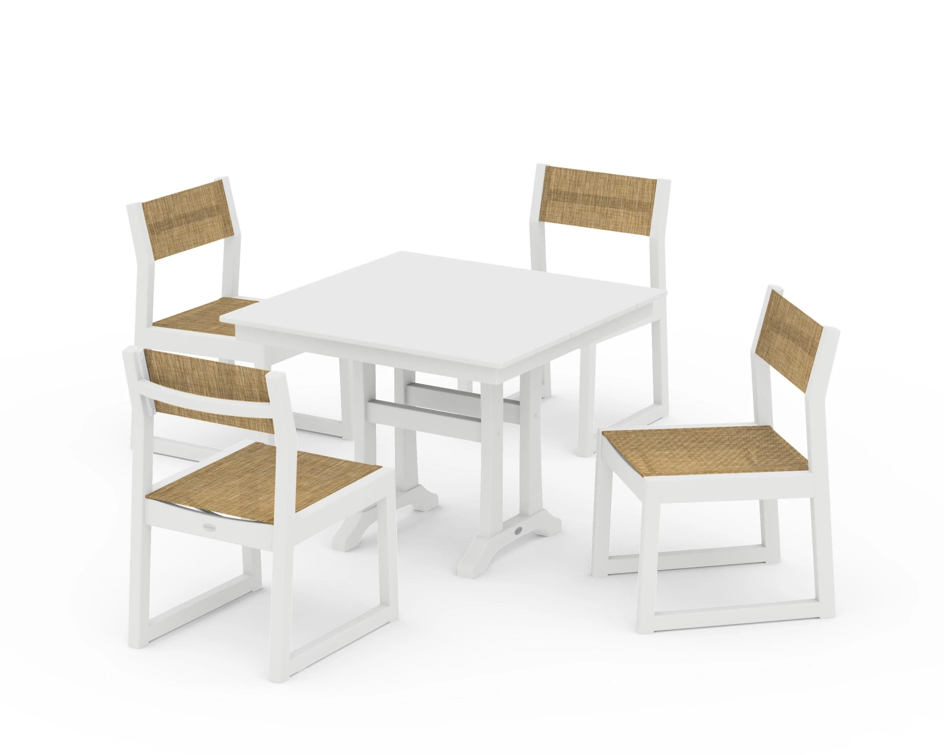 EDGE Sling 5-Piece Farmhouse Trestle Side Chair Dining Set - Image 39