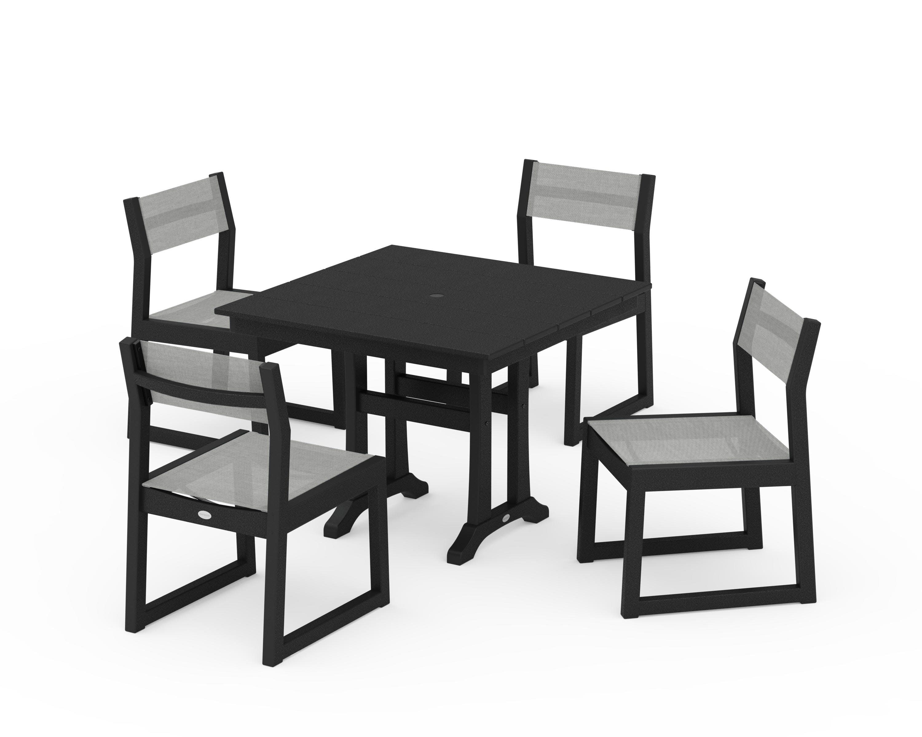 EDGE Sling 5-Piece Farmhouse Trestle Side Chair Dining Set - Image 4