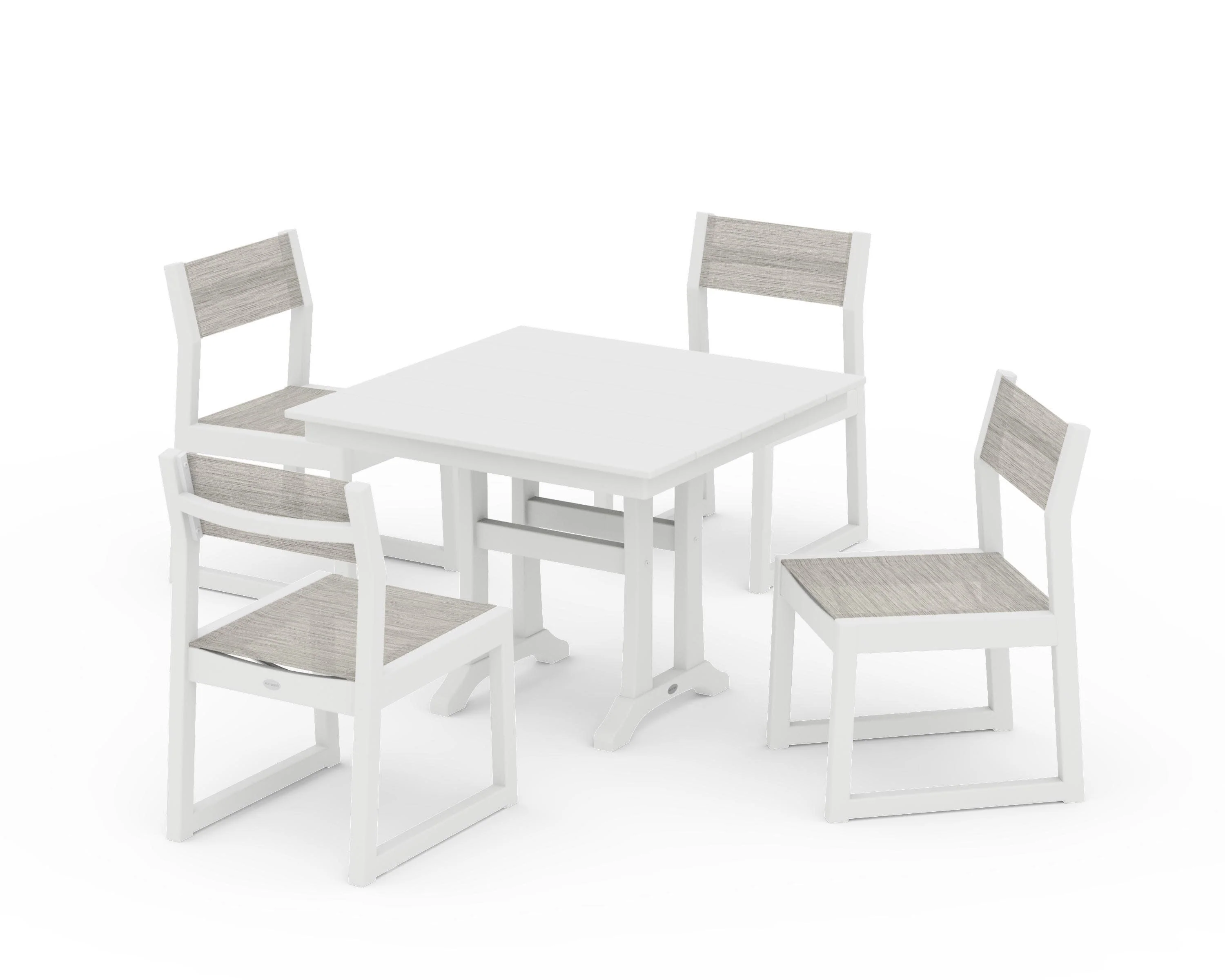 EDGE Sling 5-Piece Farmhouse Trestle Side Chair Dining Set - Image 40