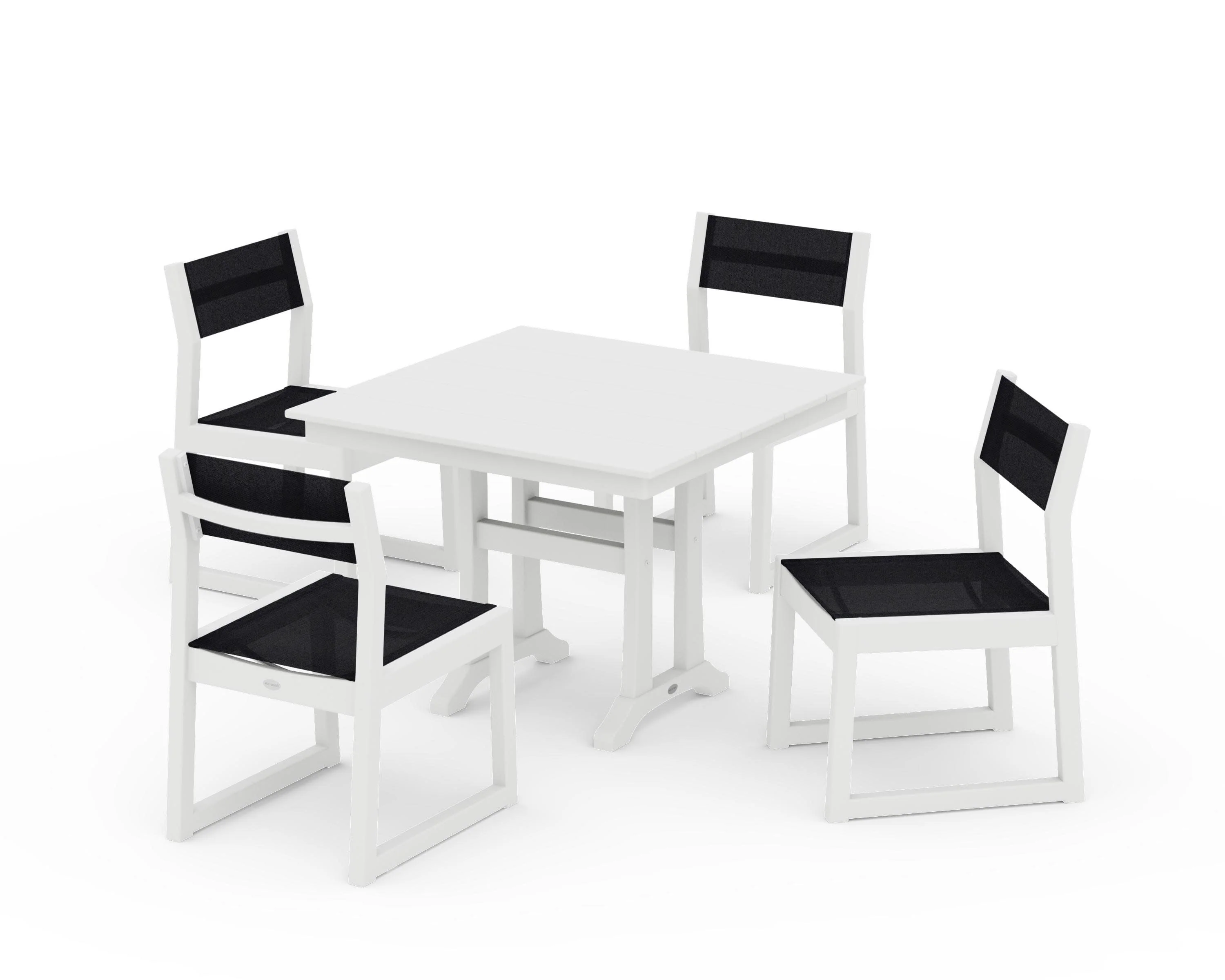 EDGE Sling 5-Piece Farmhouse Trestle Side Chair Dining Set - Image 42