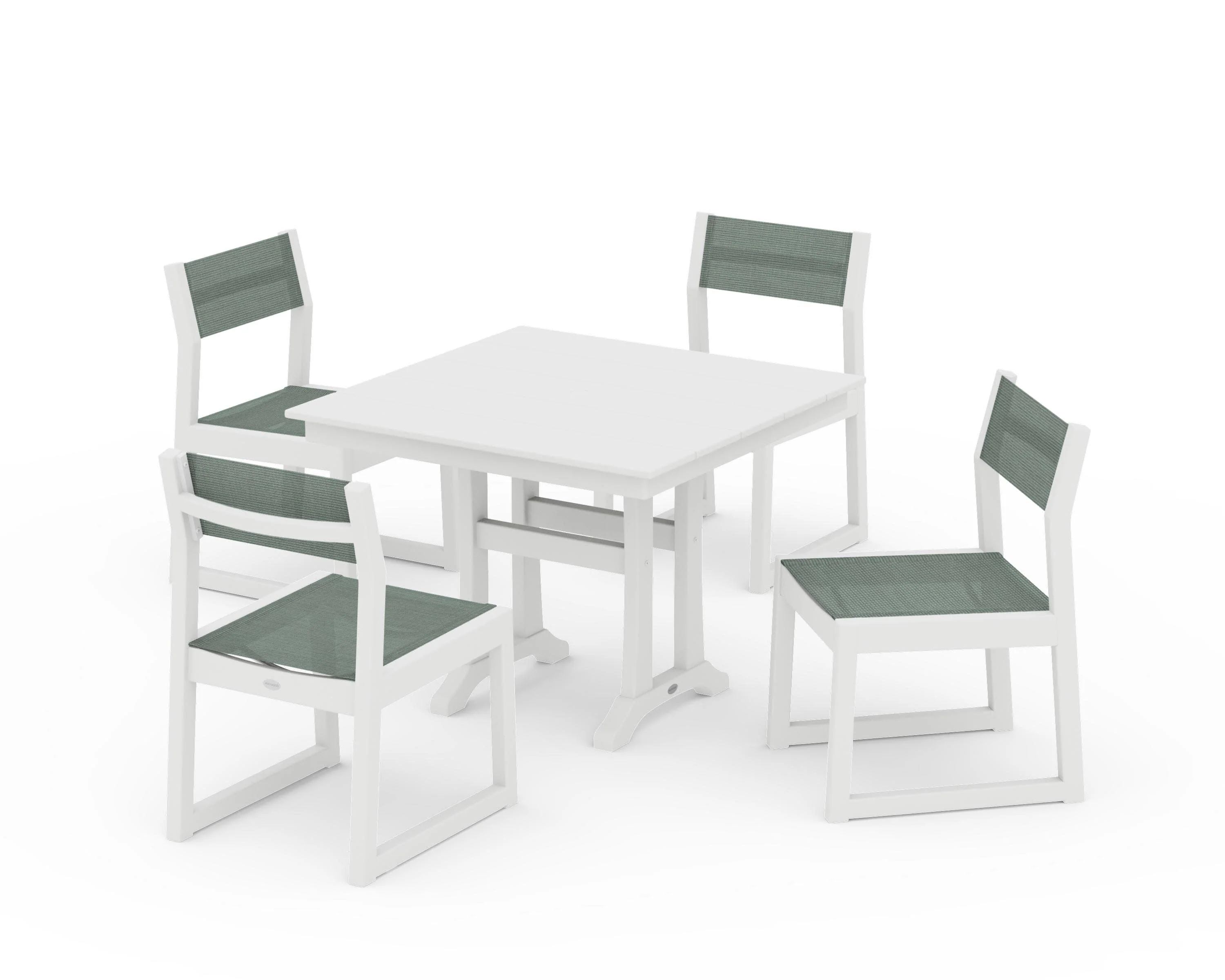 EDGE Sling 5-Piece Farmhouse Trestle Side Chair Dining Set - Image 44