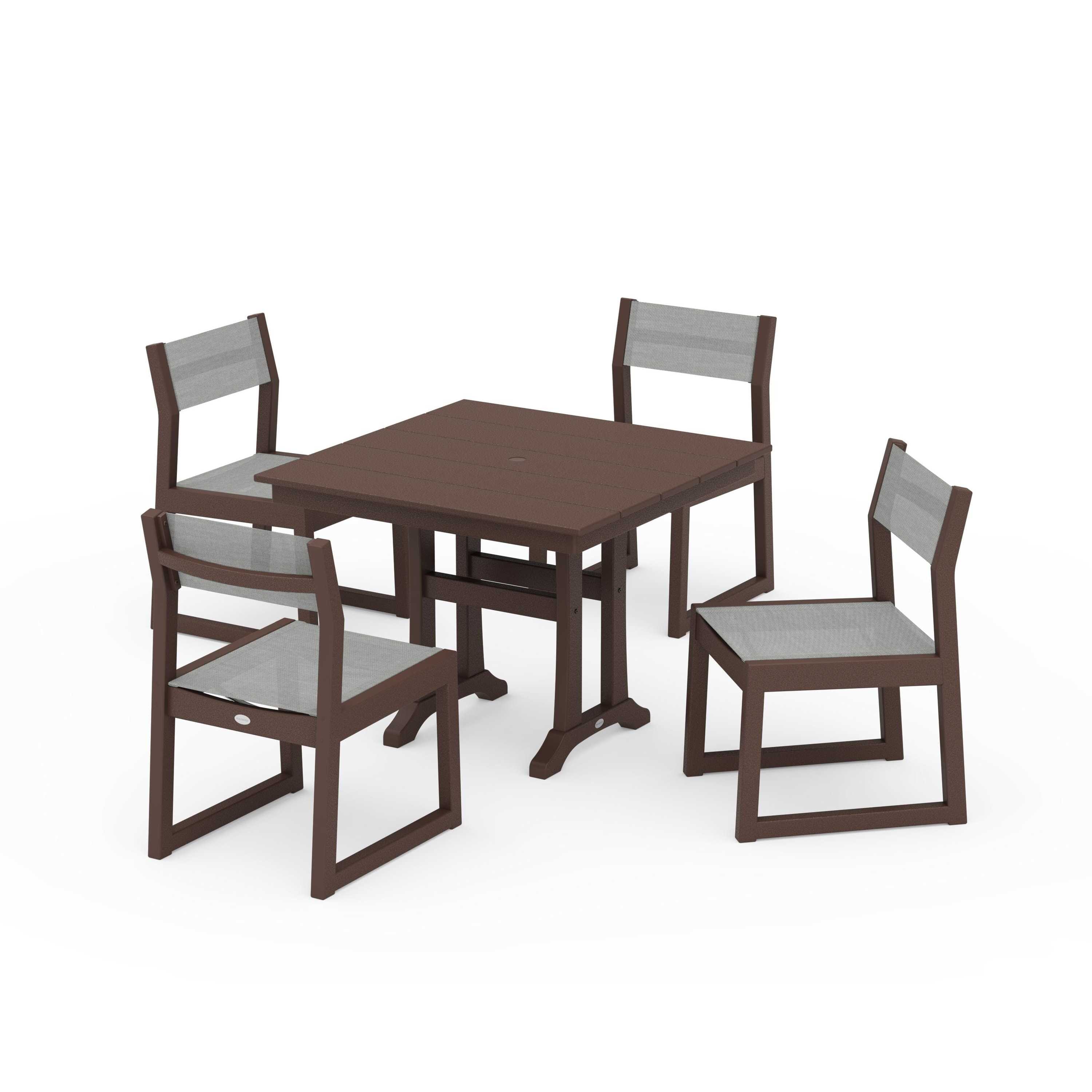 EDGE Sling 5-Piece Farmhouse Trestle Side Chair Dining Set - Image 45