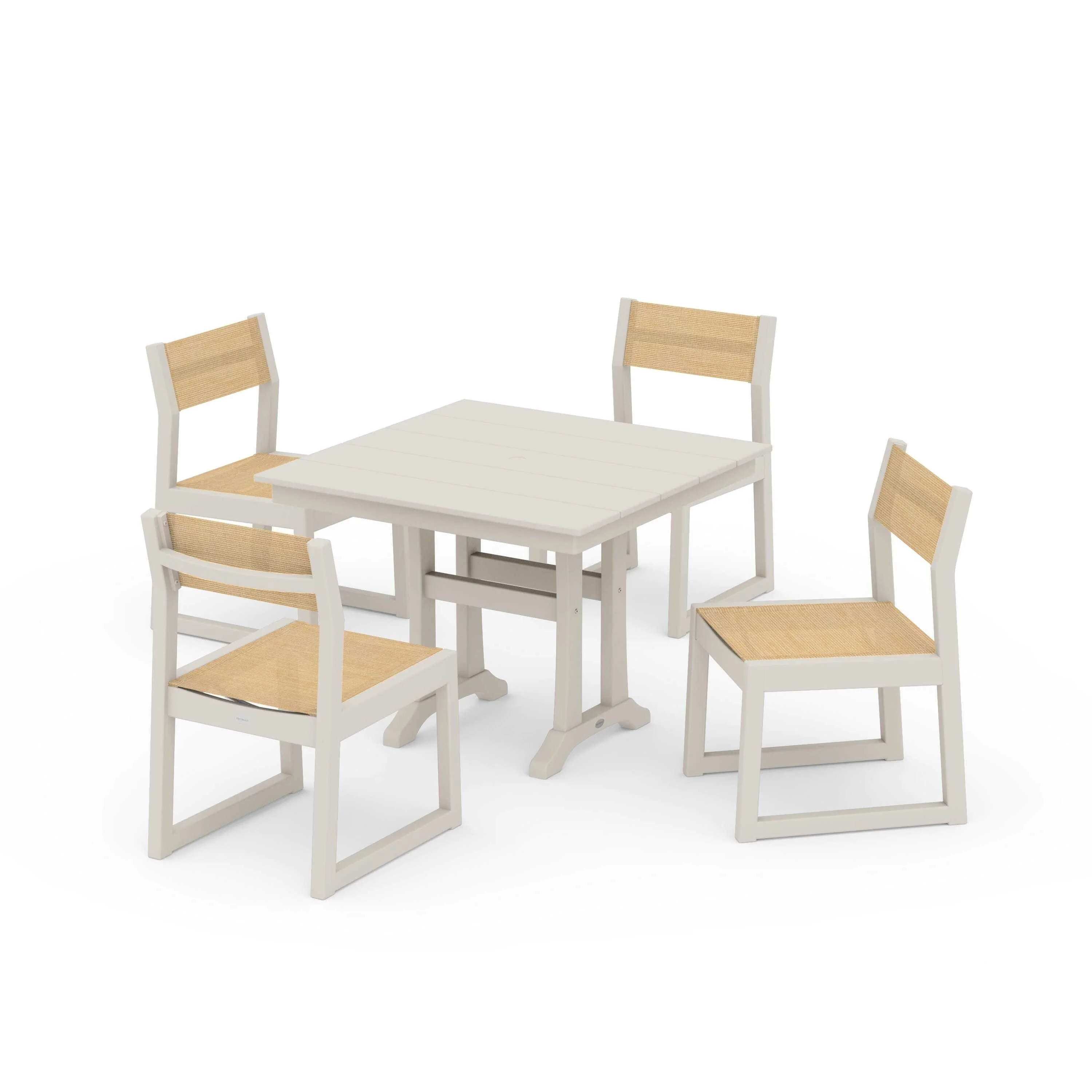 EDGE Sling 5-Piece Farmhouse Trestle Side Chair Dining Set - Image 47