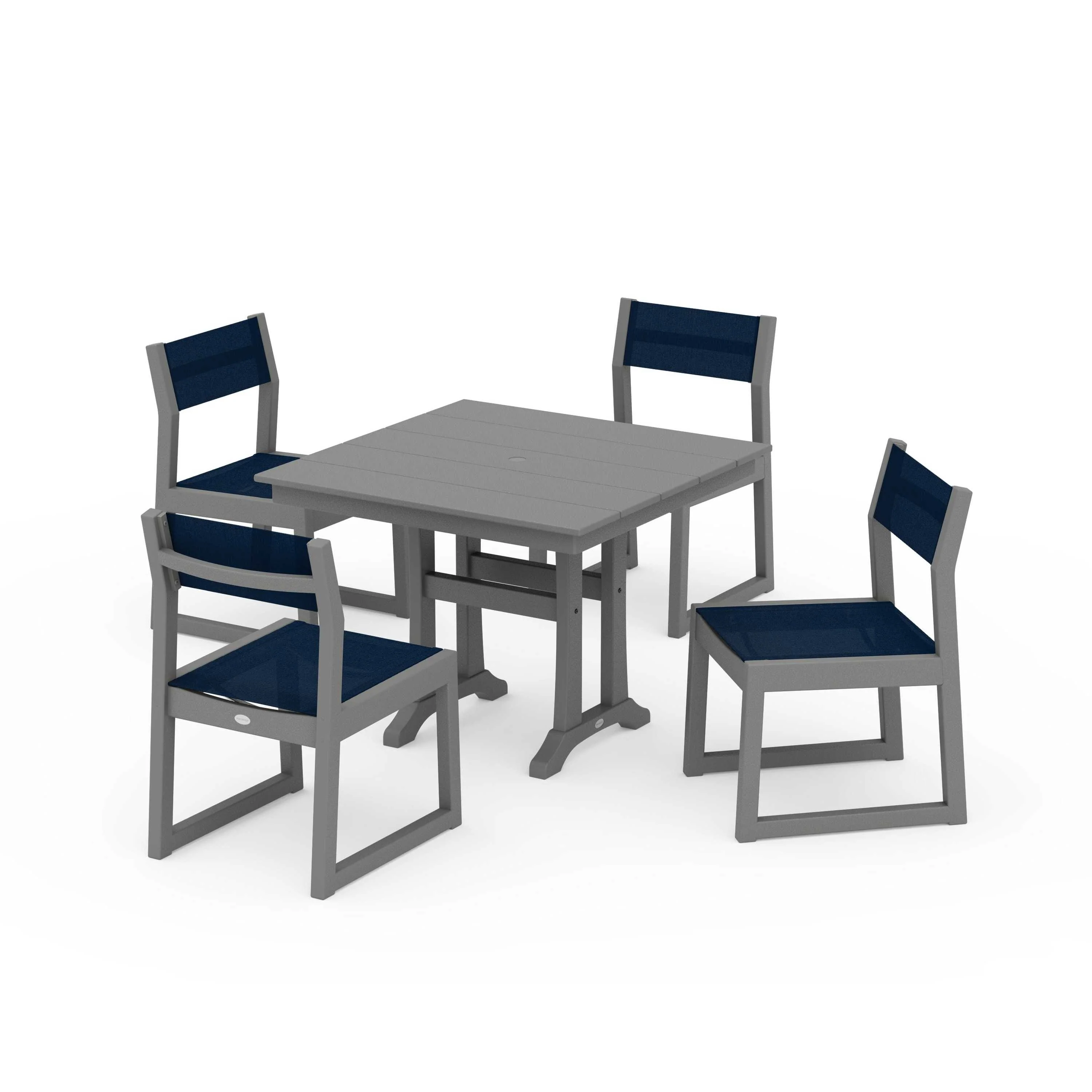 EDGE Sling 5-Piece Farmhouse Trestle Side Chair Dining Set - Image 48