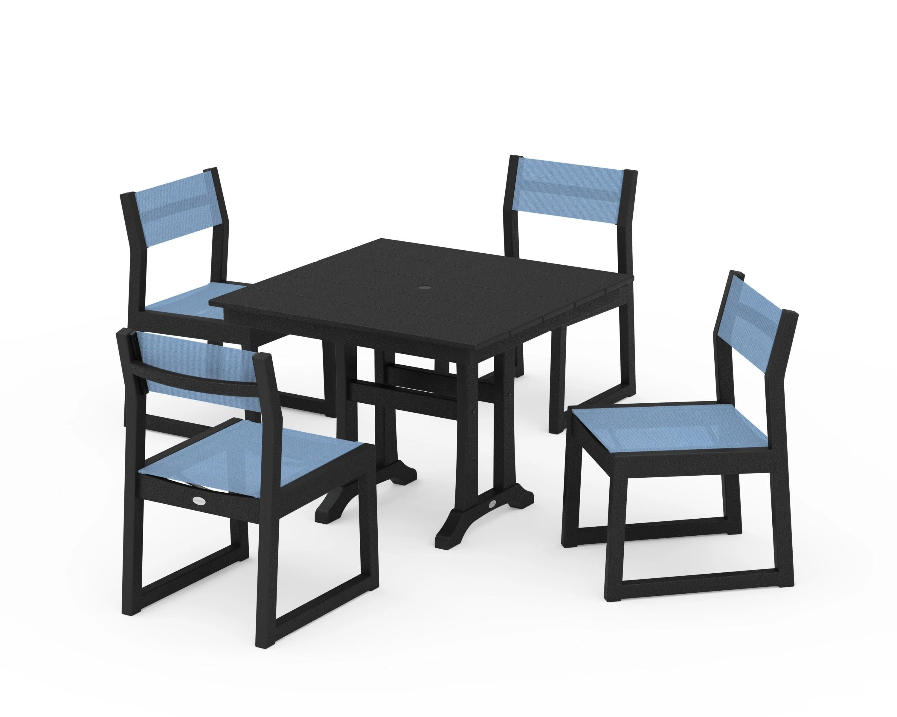 EDGE Sling 5-Piece Farmhouse Trestle Side Chair Dining Set - Image 5