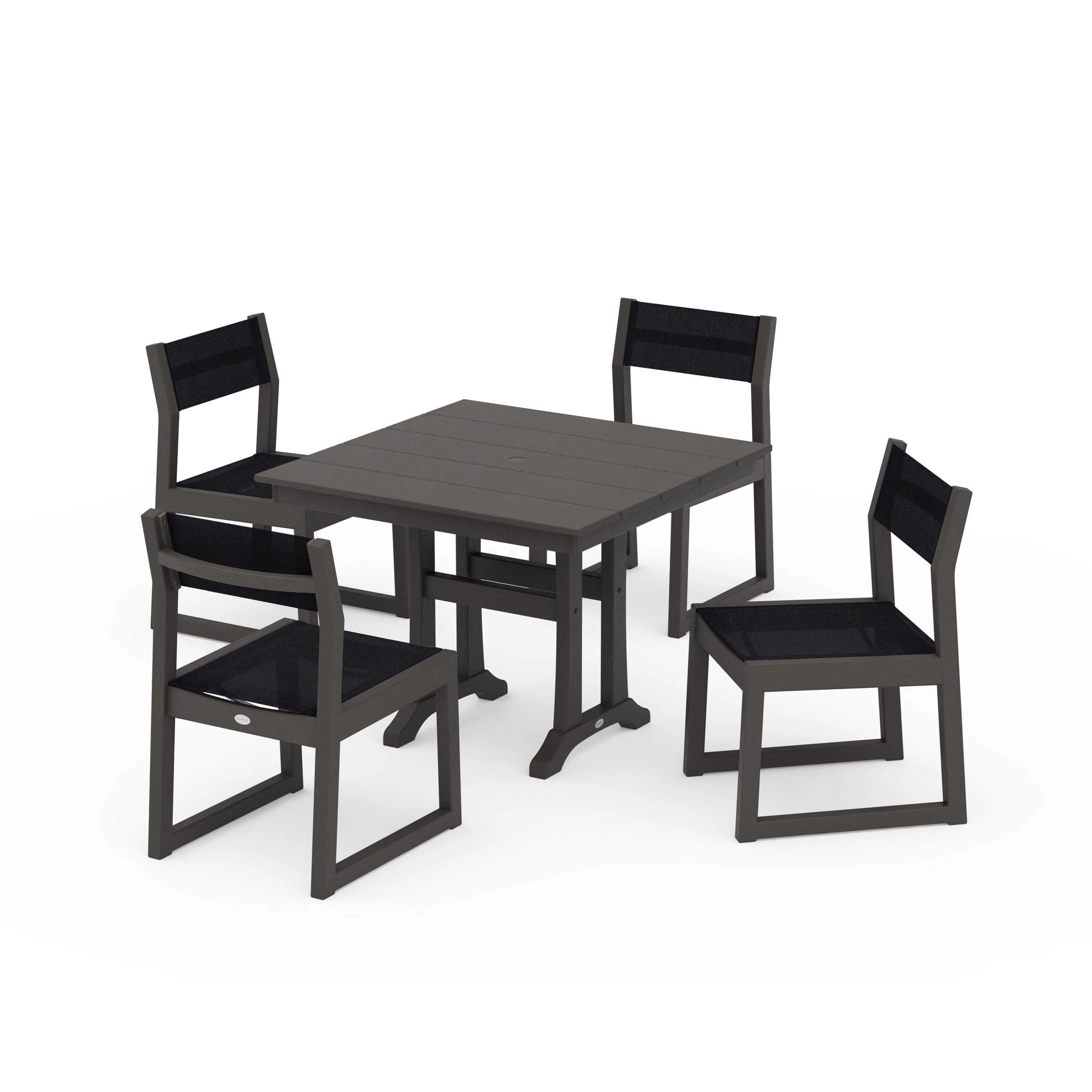 EDGE Sling 5-Piece Farmhouse Trestle Side Chair Dining Set - Image 51