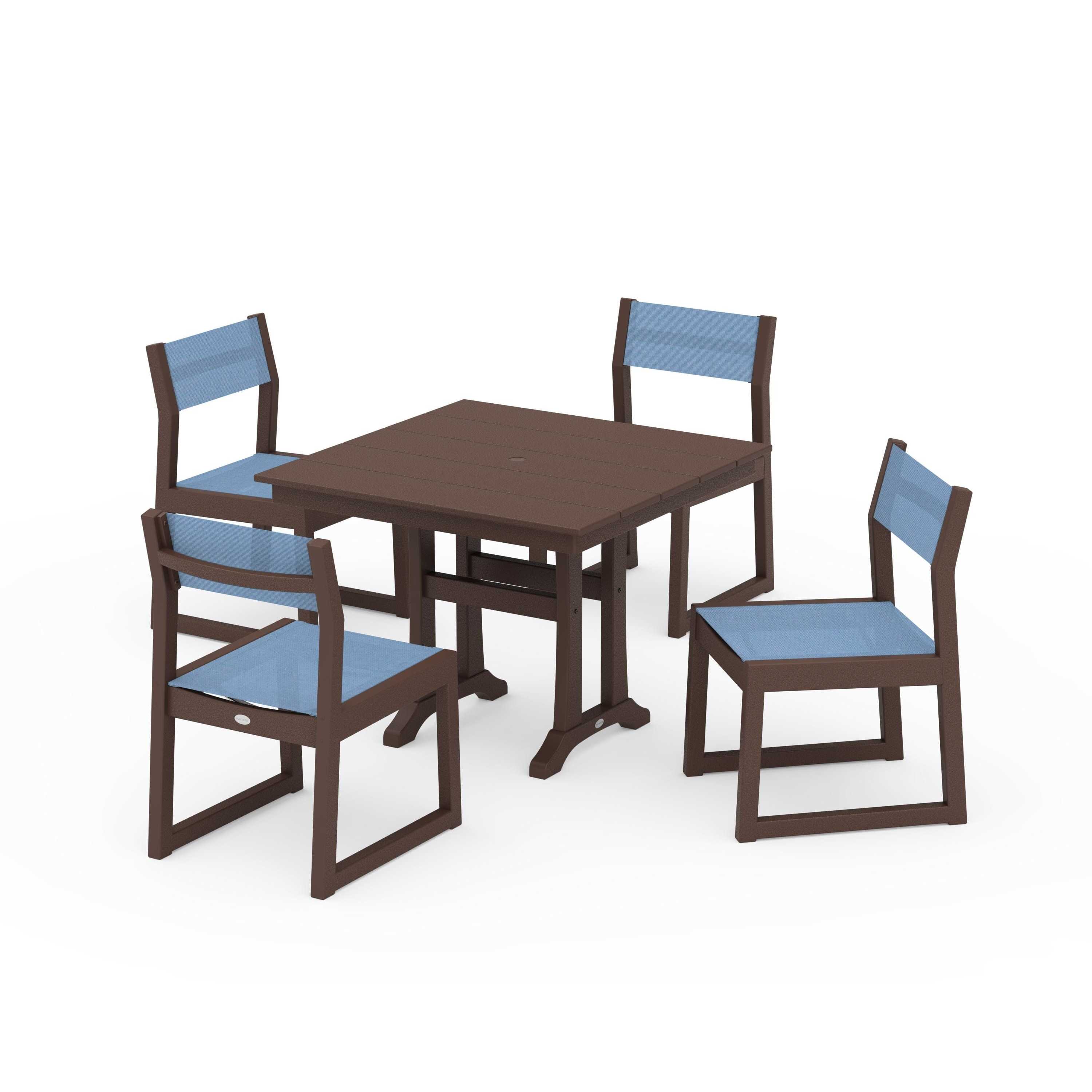 EDGE Sling 5-Piece Farmhouse Trestle Side Chair Dining Set - Image 52