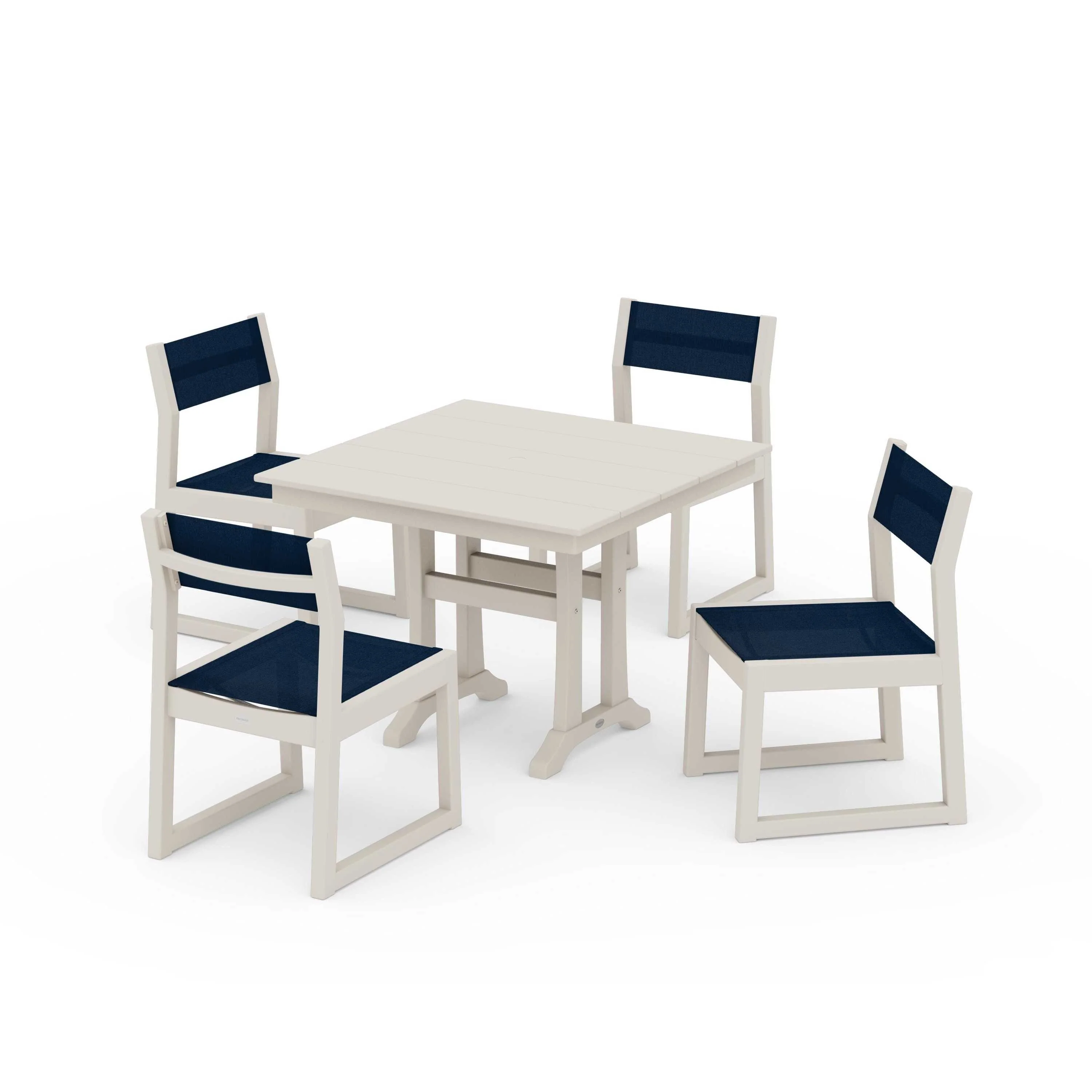 EDGE Sling 5-Piece Farmhouse Trestle Side Chair Dining Set - Image 54