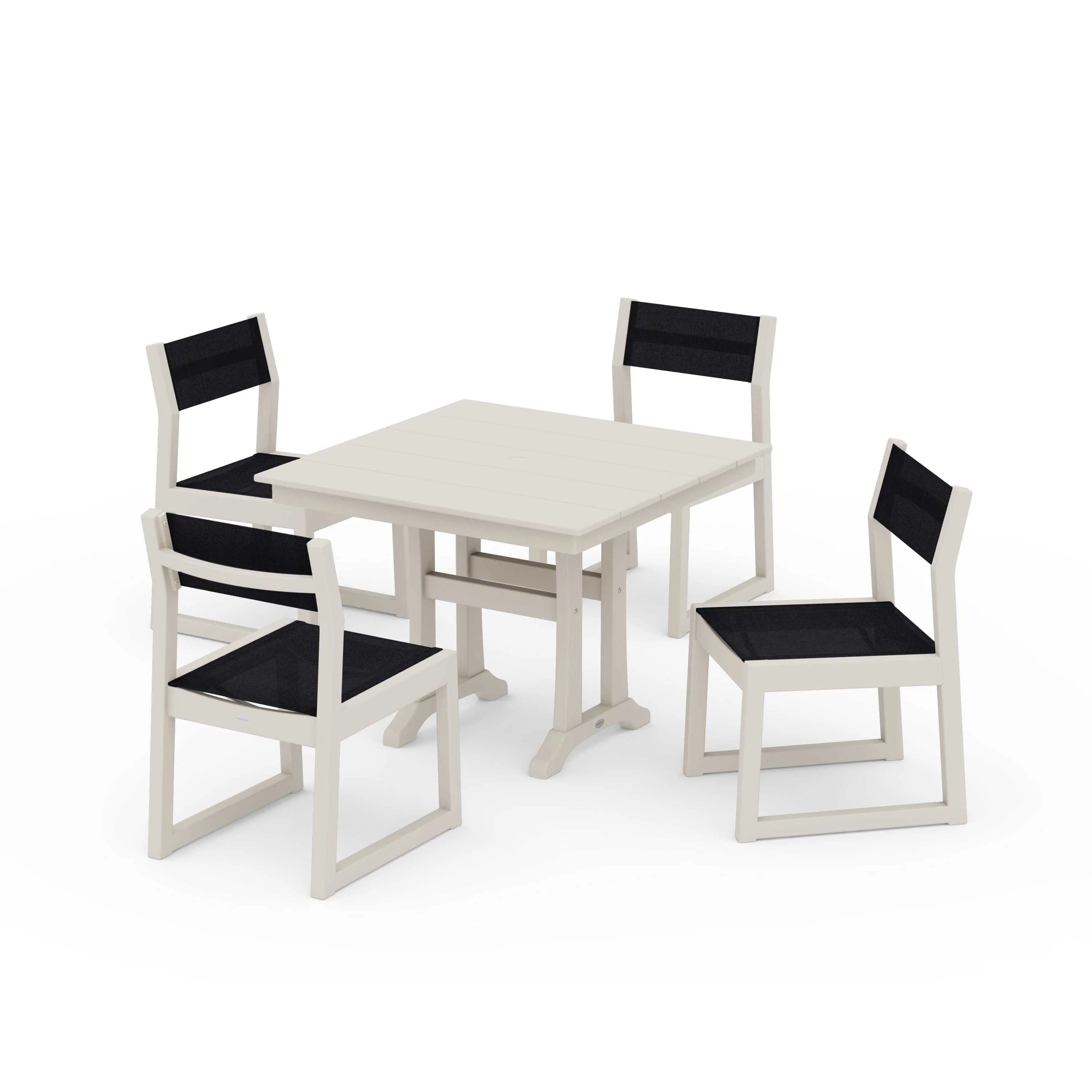 EDGE Sling 5-Piece Farmhouse Trestle Side Chair Dining Set - Image 56
