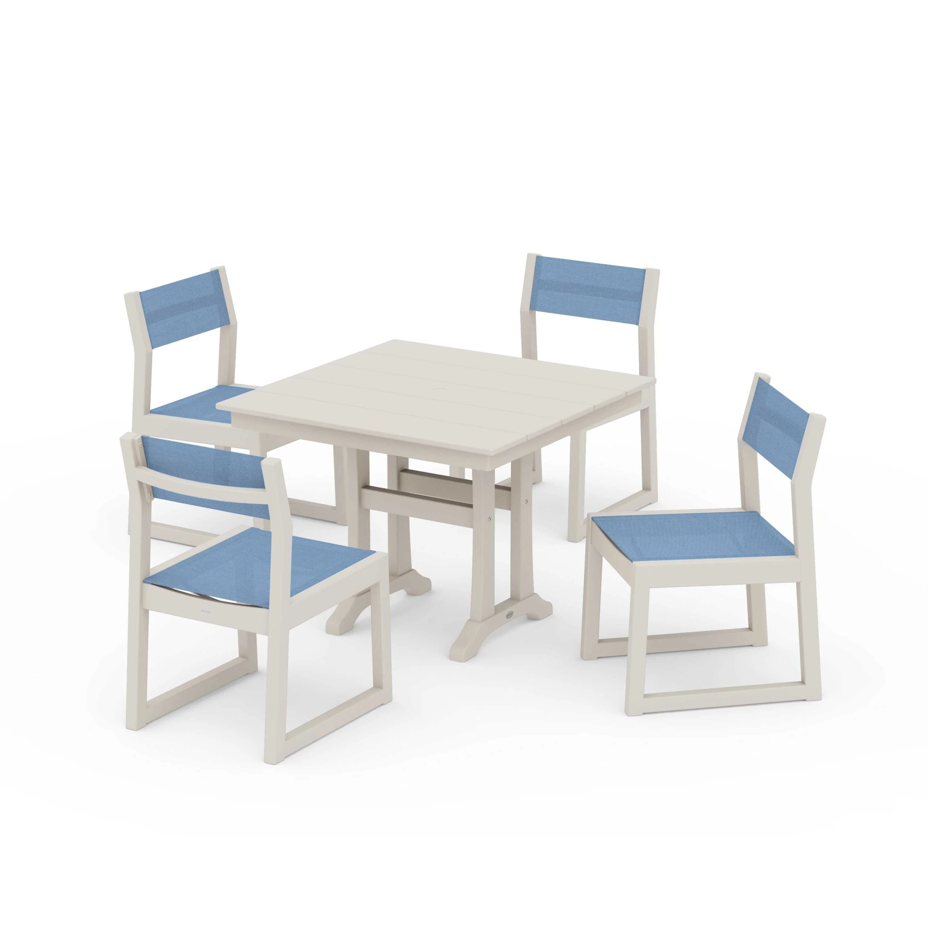 EDGE Sling 5-Piece Farmhouse Trestle Side Chair Dining Set - Image 58