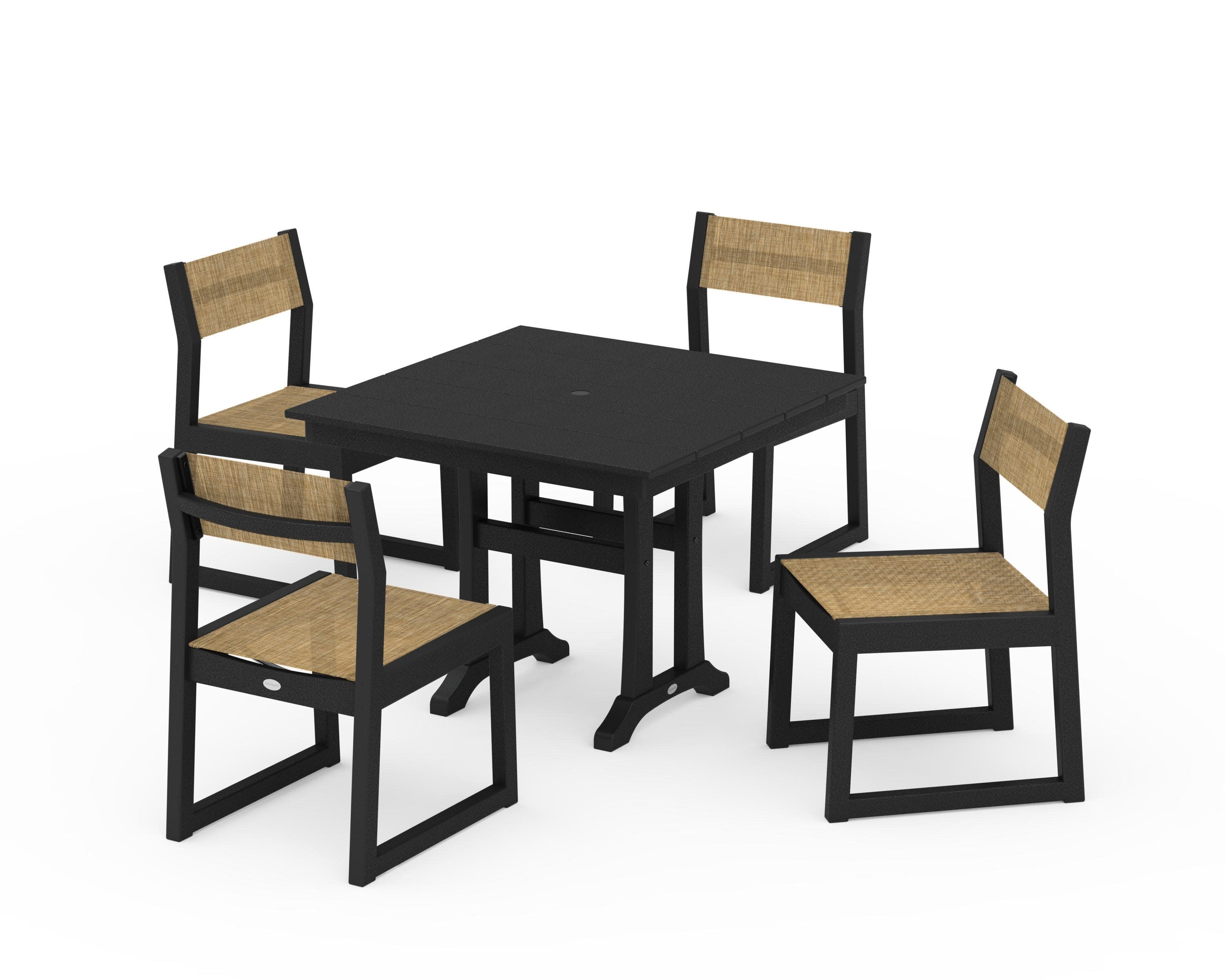 EDGE Sling 5-Piece Farmhouse Trestle Side Chair Dining Set - Image 6