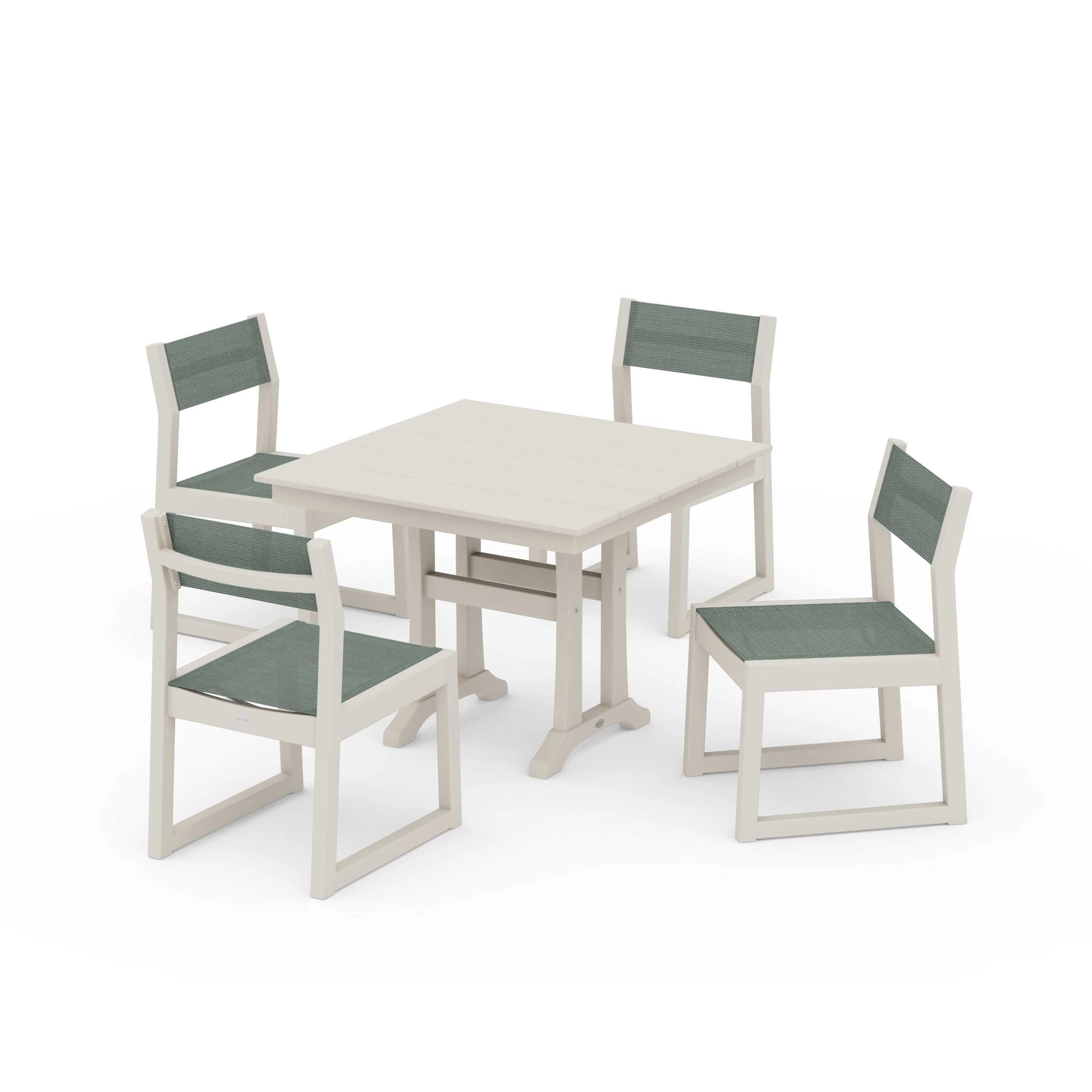 EDGE Sling 5-Piece Farmhouse Trestle Side Chair Dining Set - Image 61