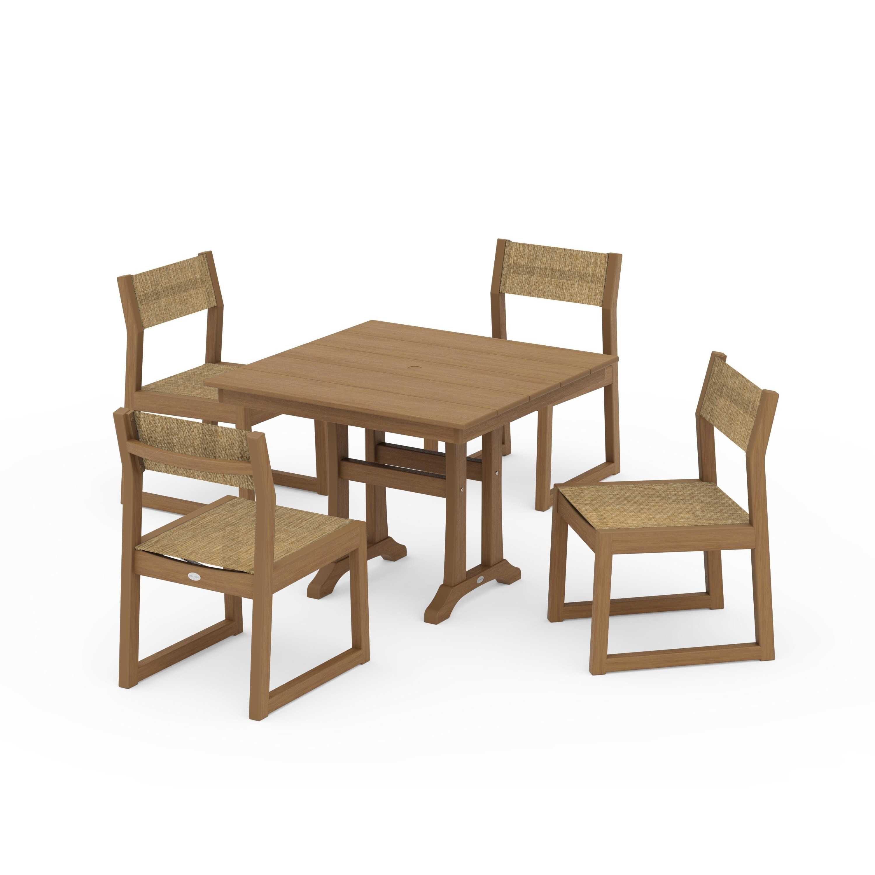 EDGE Sling 5-Piece Farmhouse Trestle Side Chair Dining Set - Image 63