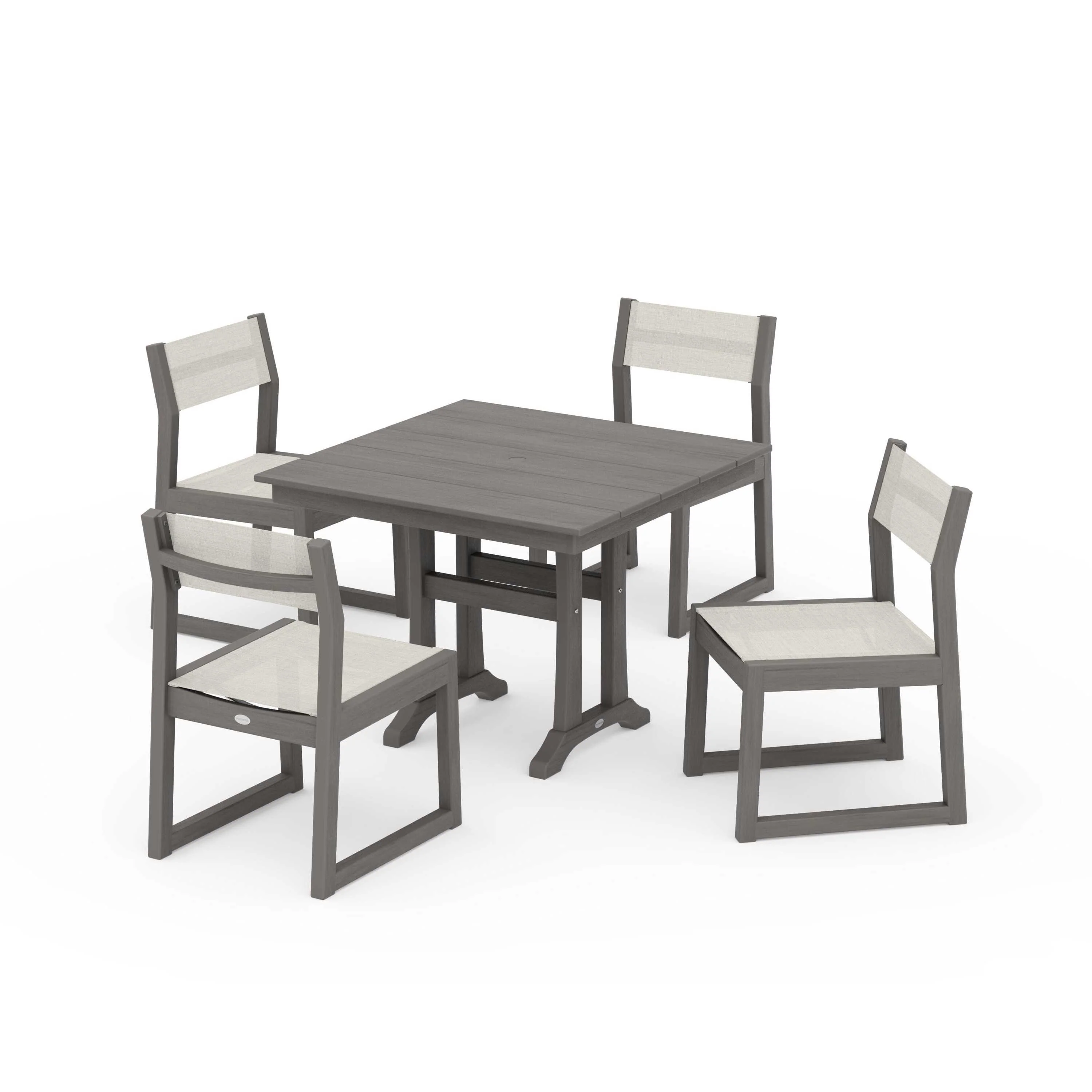 EDGE Sling 5-Piece Farmhouse Trestle Side Chair Dining Set - Image 65
