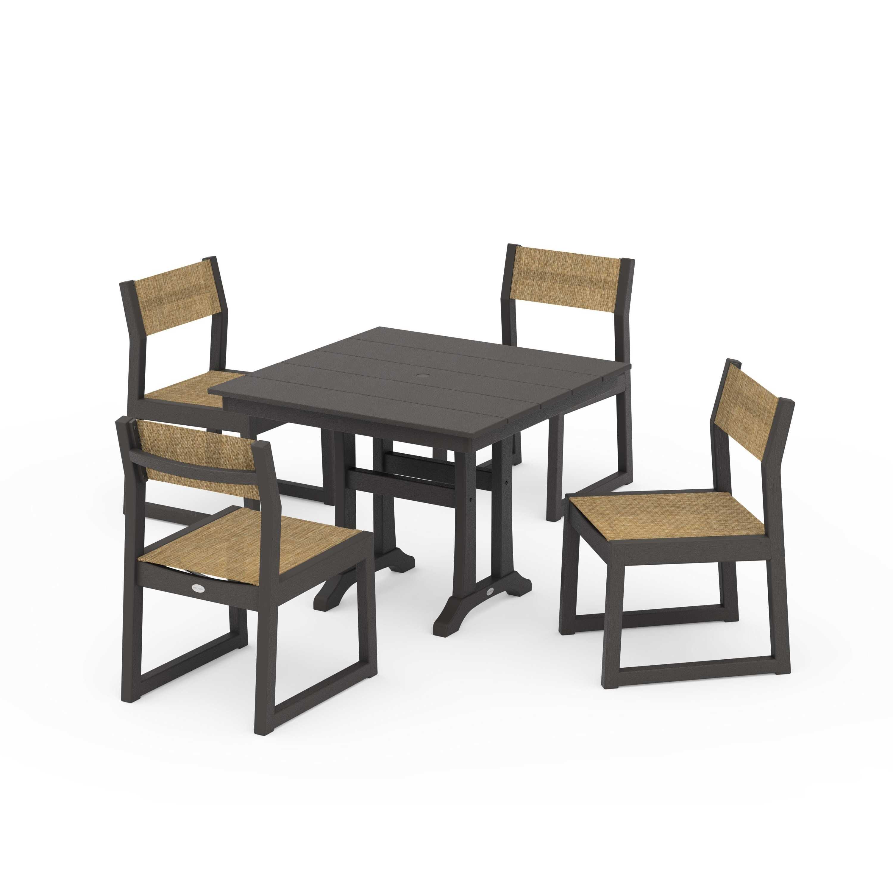 EDGE Sling 5-Piece Farmhouse Trestle Side Chair Dining Set - Image 66