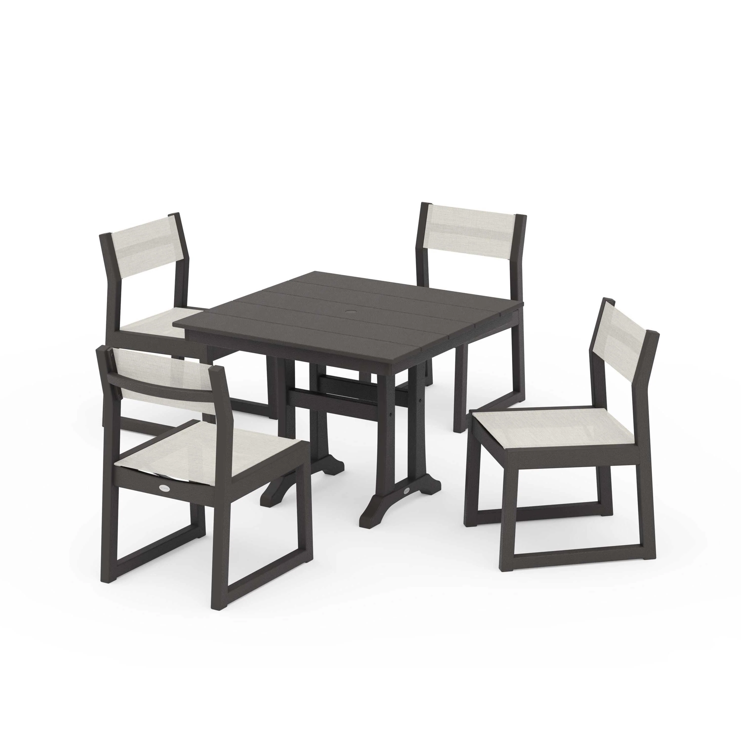 EDGE Sling 5-Piece Farmhouse Trestle Side Chair Dining Set - Image 69