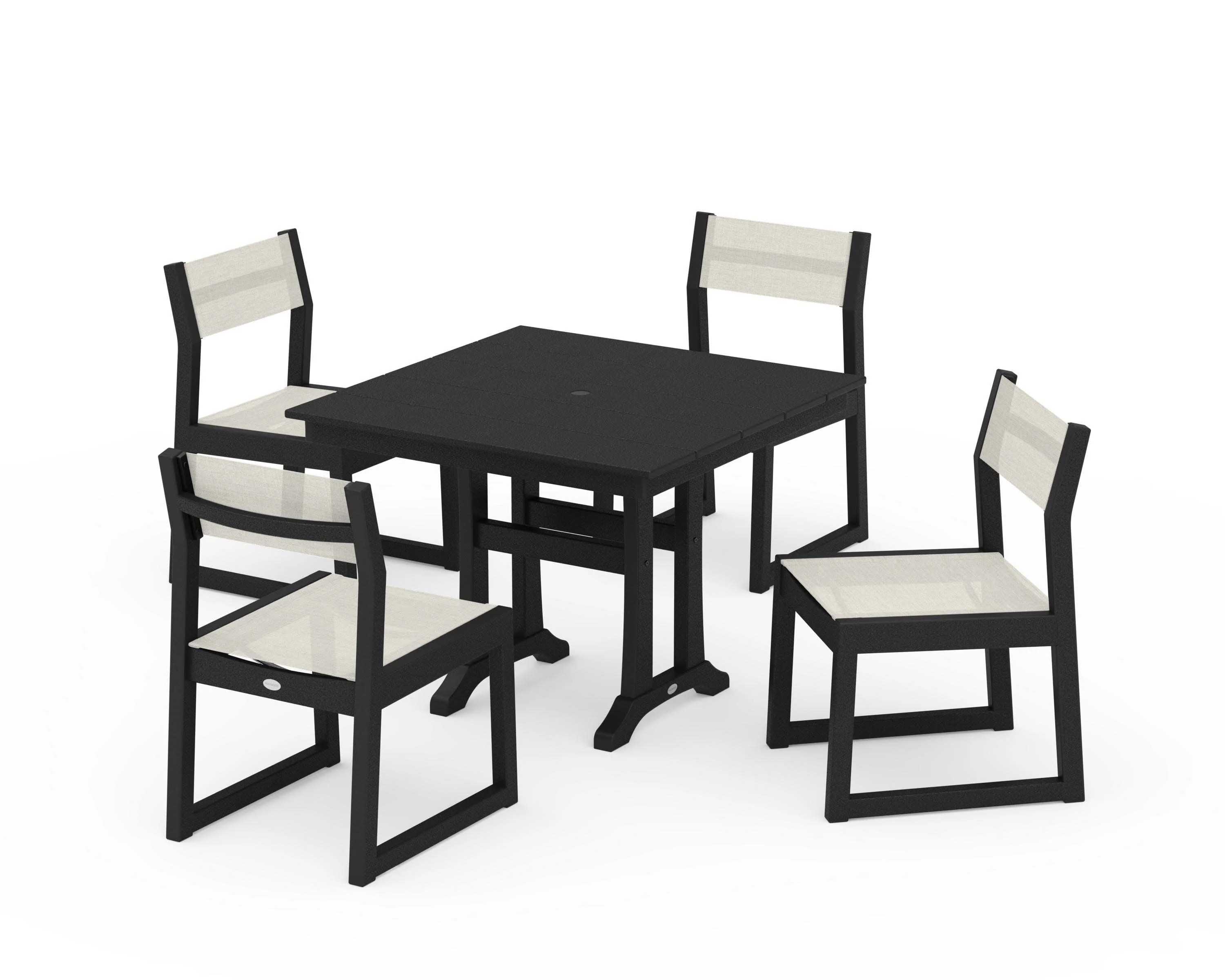 EDGE Sling 5-Piece Farmhouse Trestle Side Chair Dining Set - Image 7