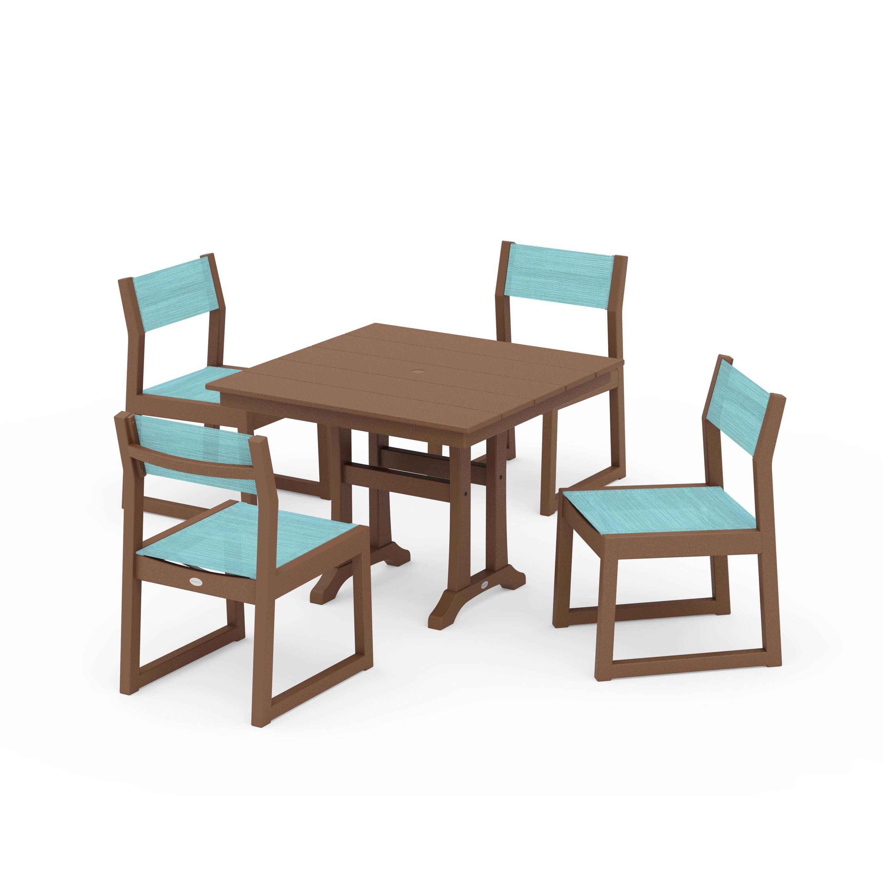 EDGE Sling 5-Piece Farmhouse Trestle Side Chair Dining Set - Image 71