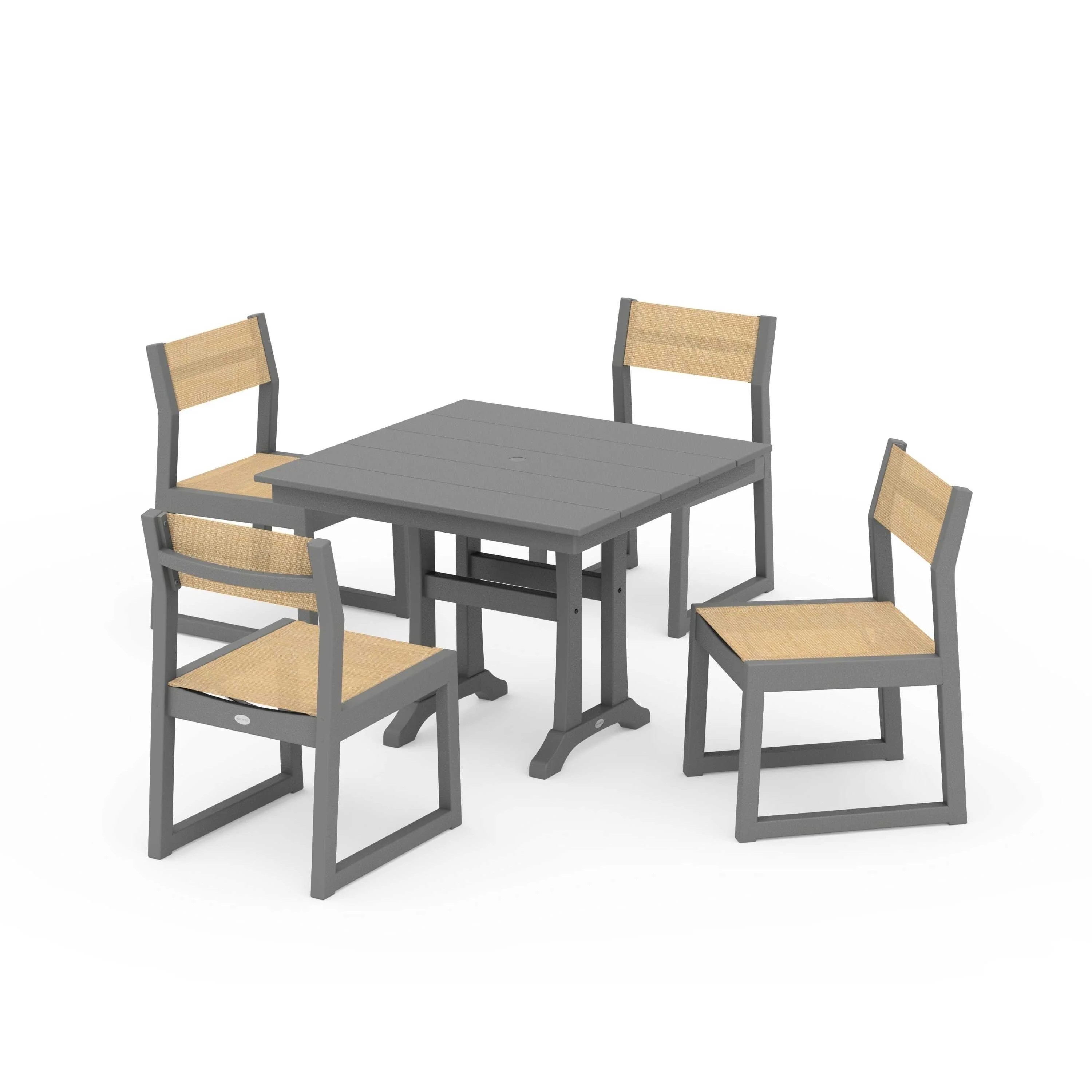 EDGE Sling 5-Piece Farmhouse Trestle Side Chair Dining Set - Image 73