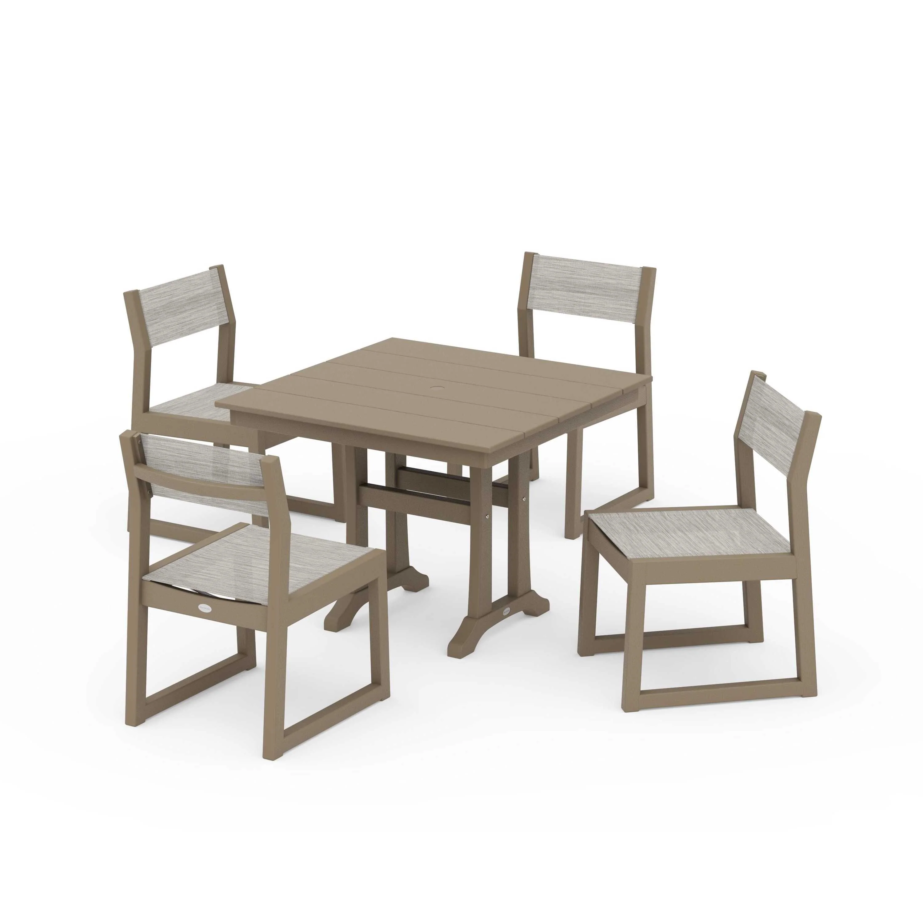 EDGE Sling 5-Piece Farmhouse Trestle Side Chair Dining Set - Image 75