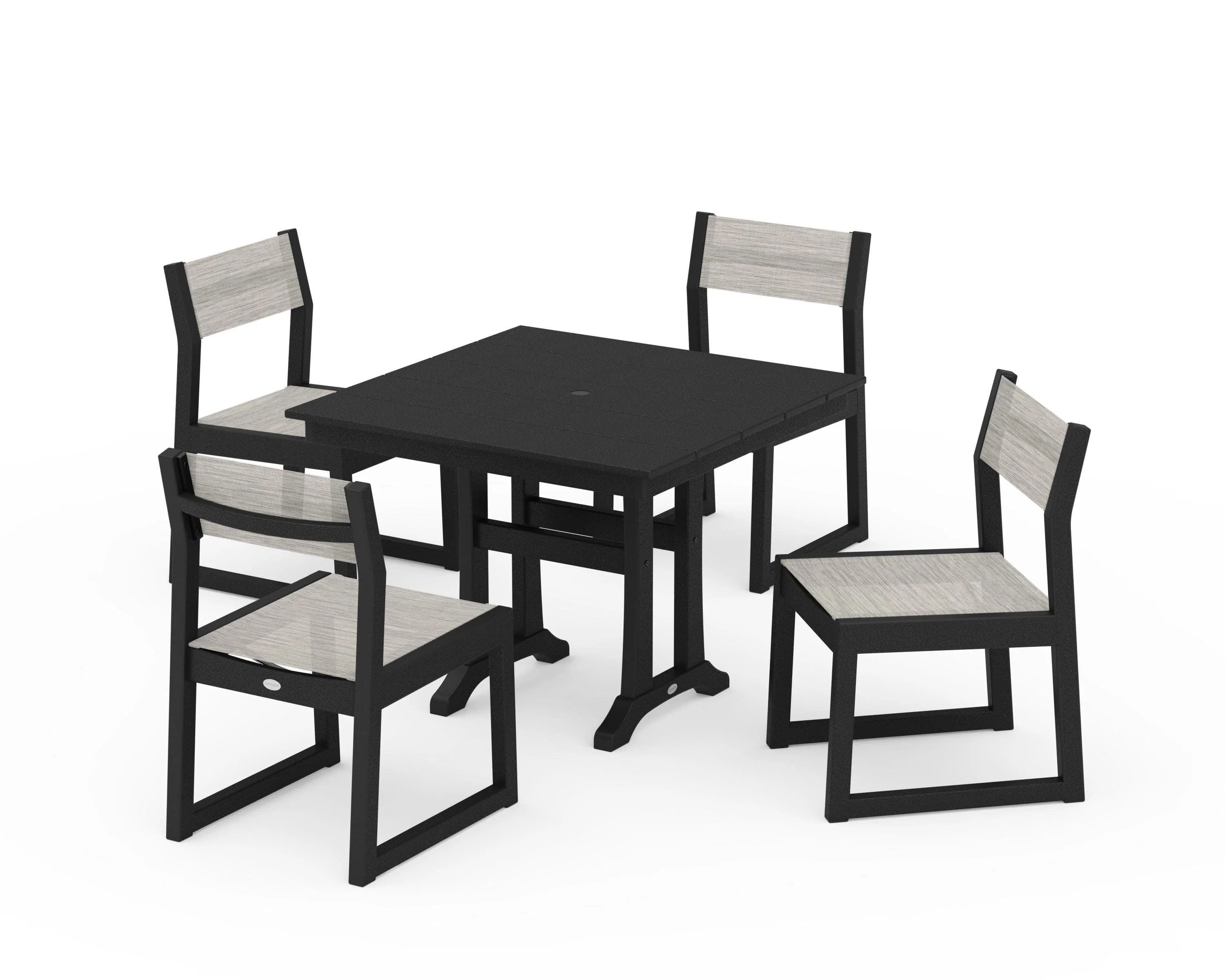 EDGE Sling 5-Piece Farmhouse Trestle Side Chair Dining Set - Image 8