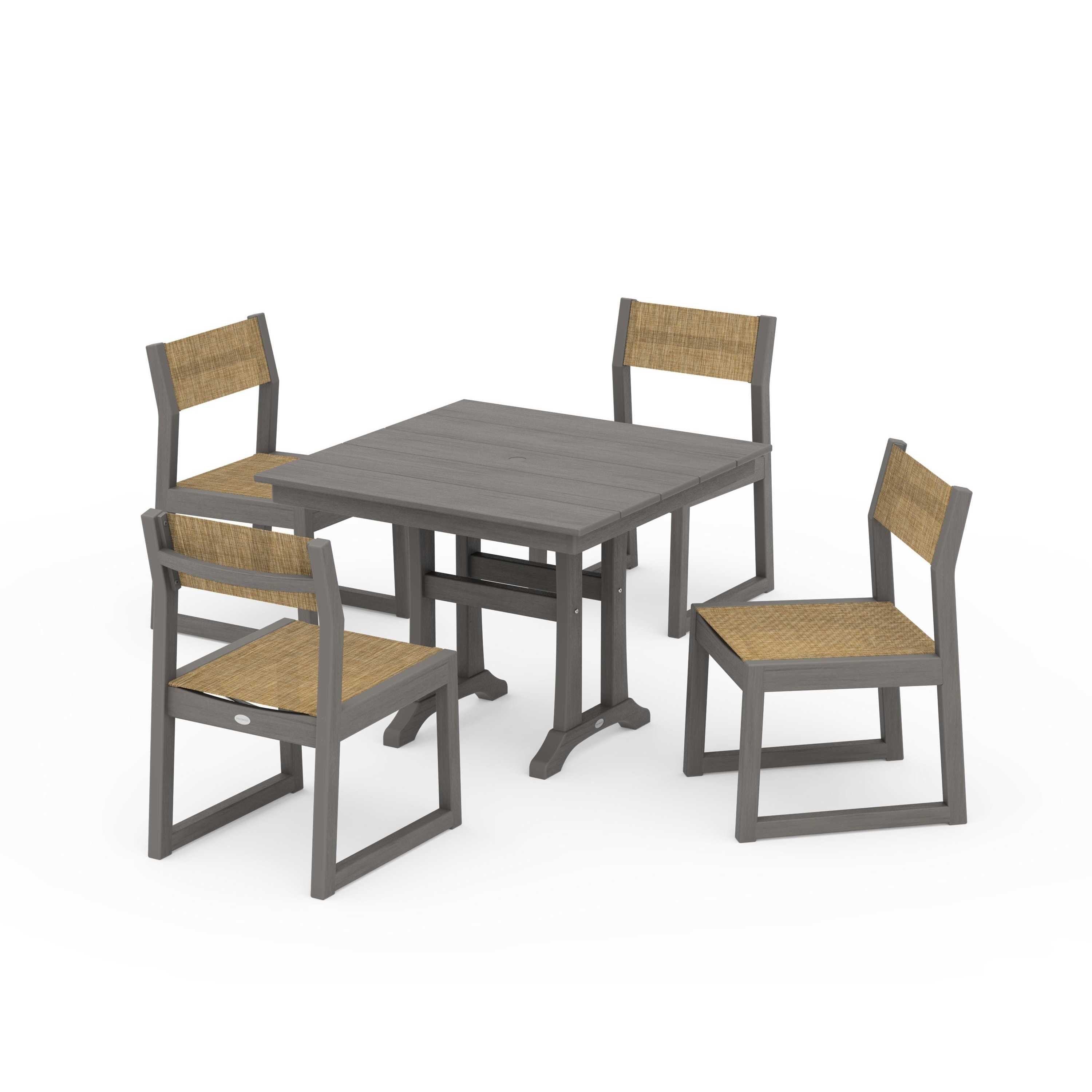 EDGE Sling 5-Piece Farmhouse Trestle Side Chair Dining Set - Image 80
