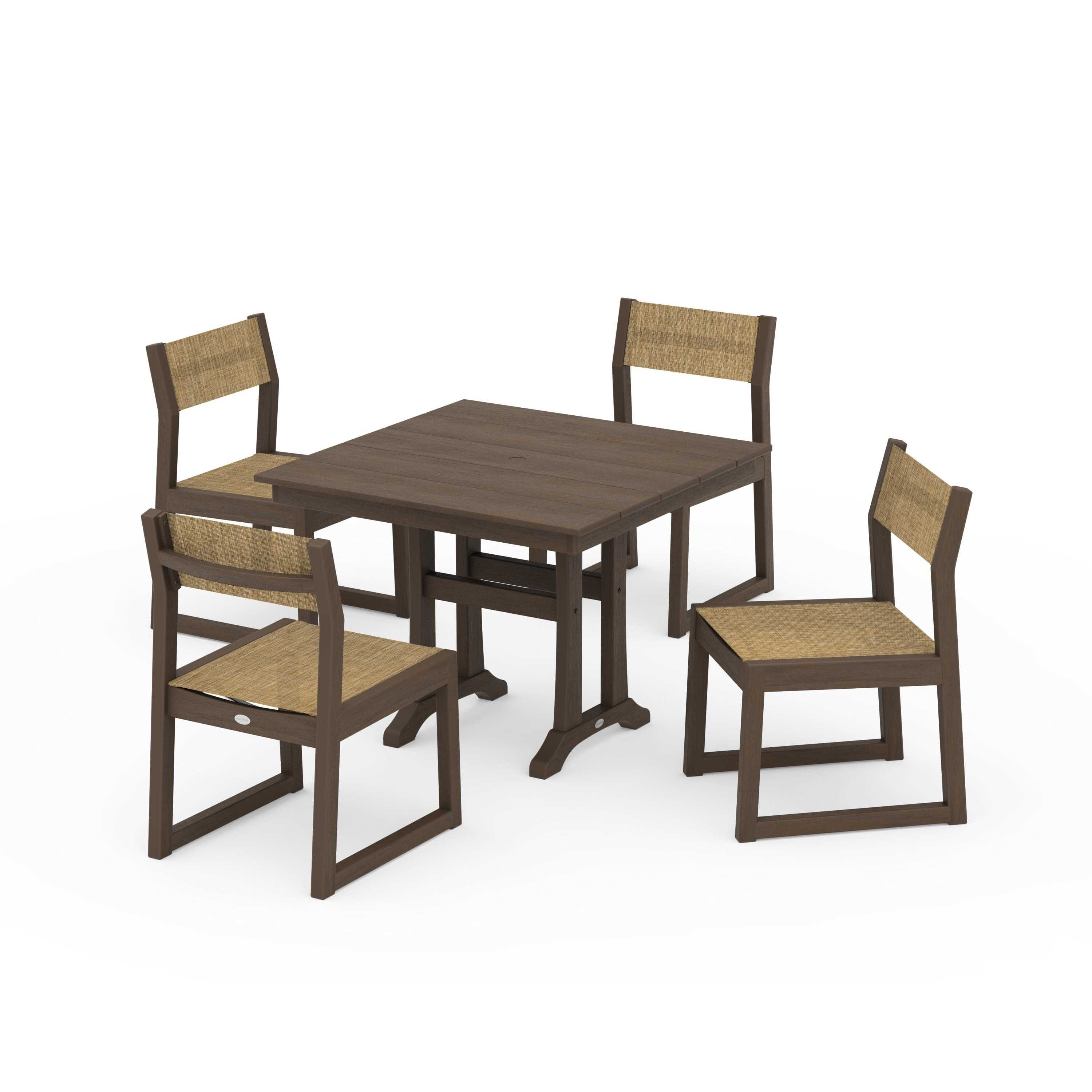 EDGE Sling 5-Piece Farmhouse Trestle Side Chair Dining Set - Image 86