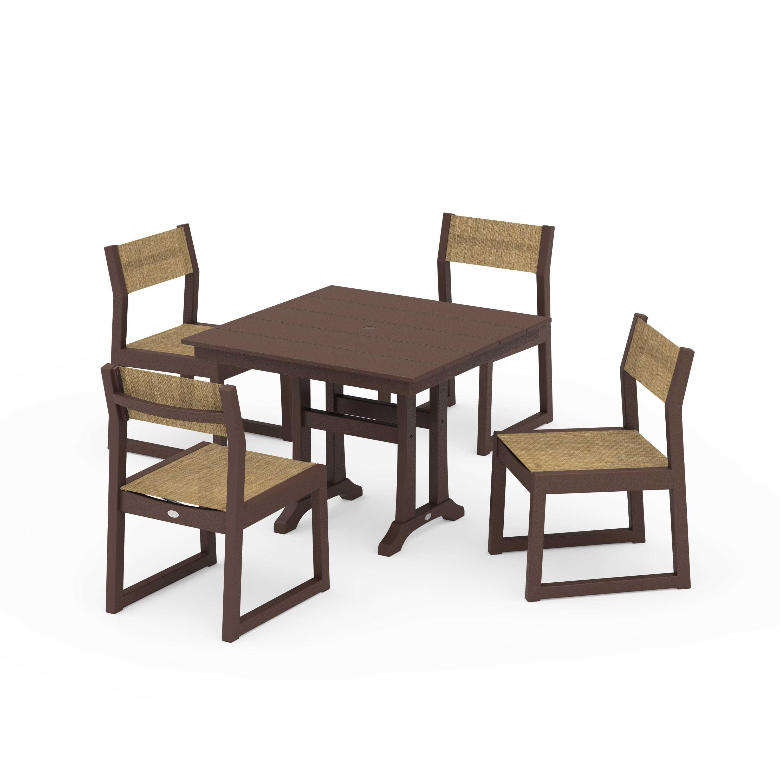 EDGE Sling 5-Piece Farmhouse Trestle Side Chair Dining Set - Image 88