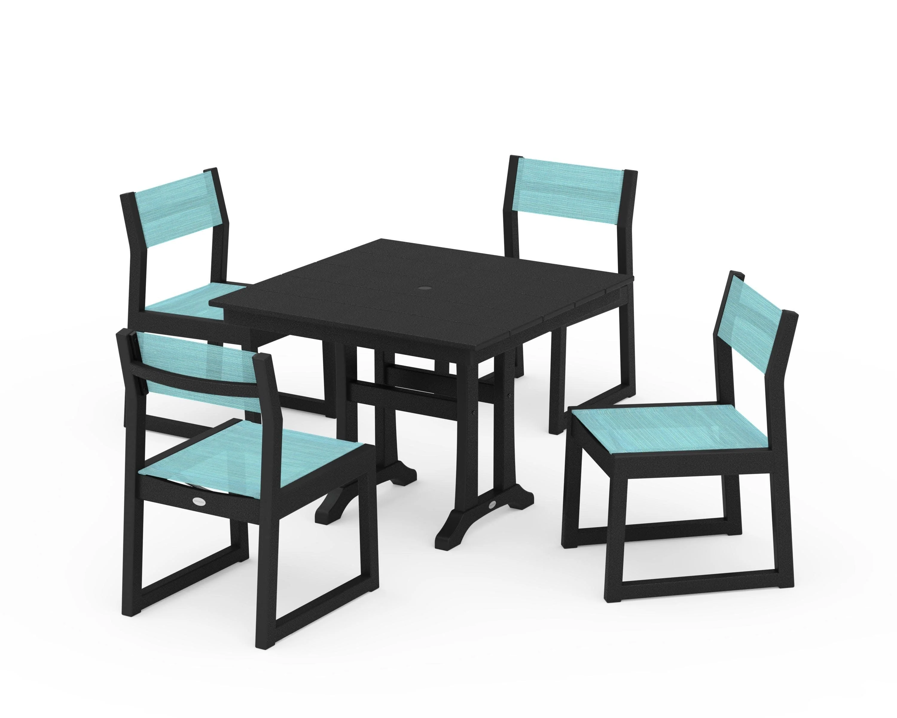 EDGE Sling 5-Piece Farmhouse Trestle Side Chair Dining Set - Image 9