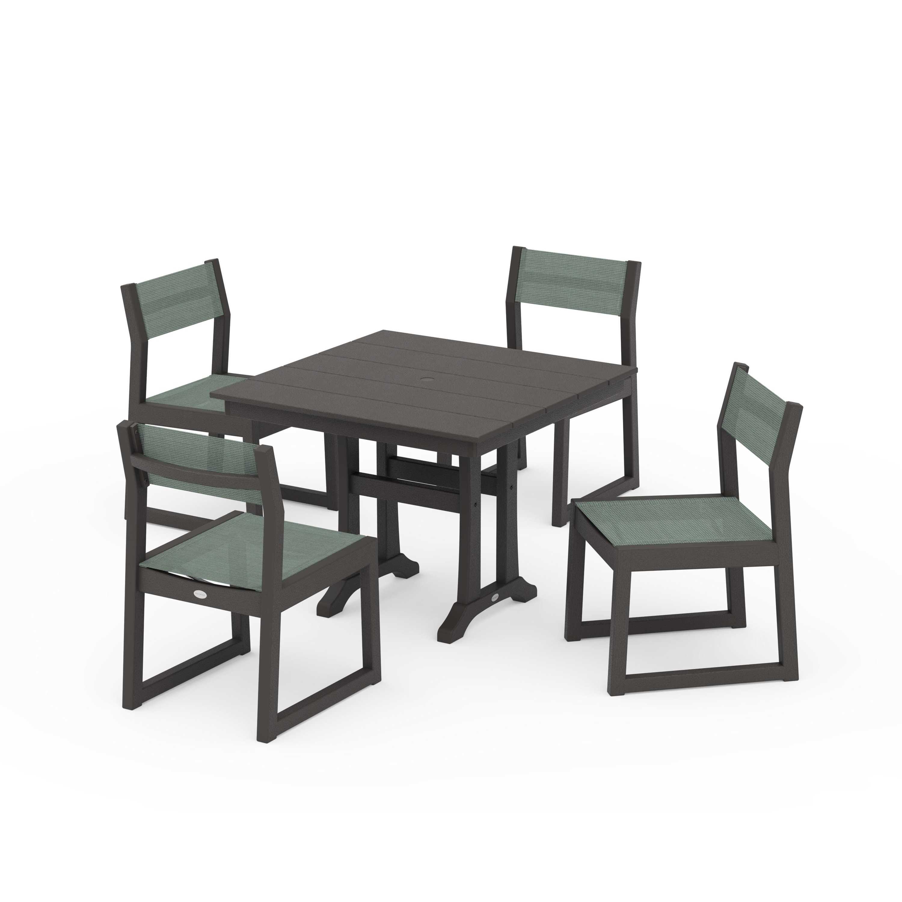EDGE Sling 5-Piece Farmhouse Trestle Side Chair Dining Set - Image 90