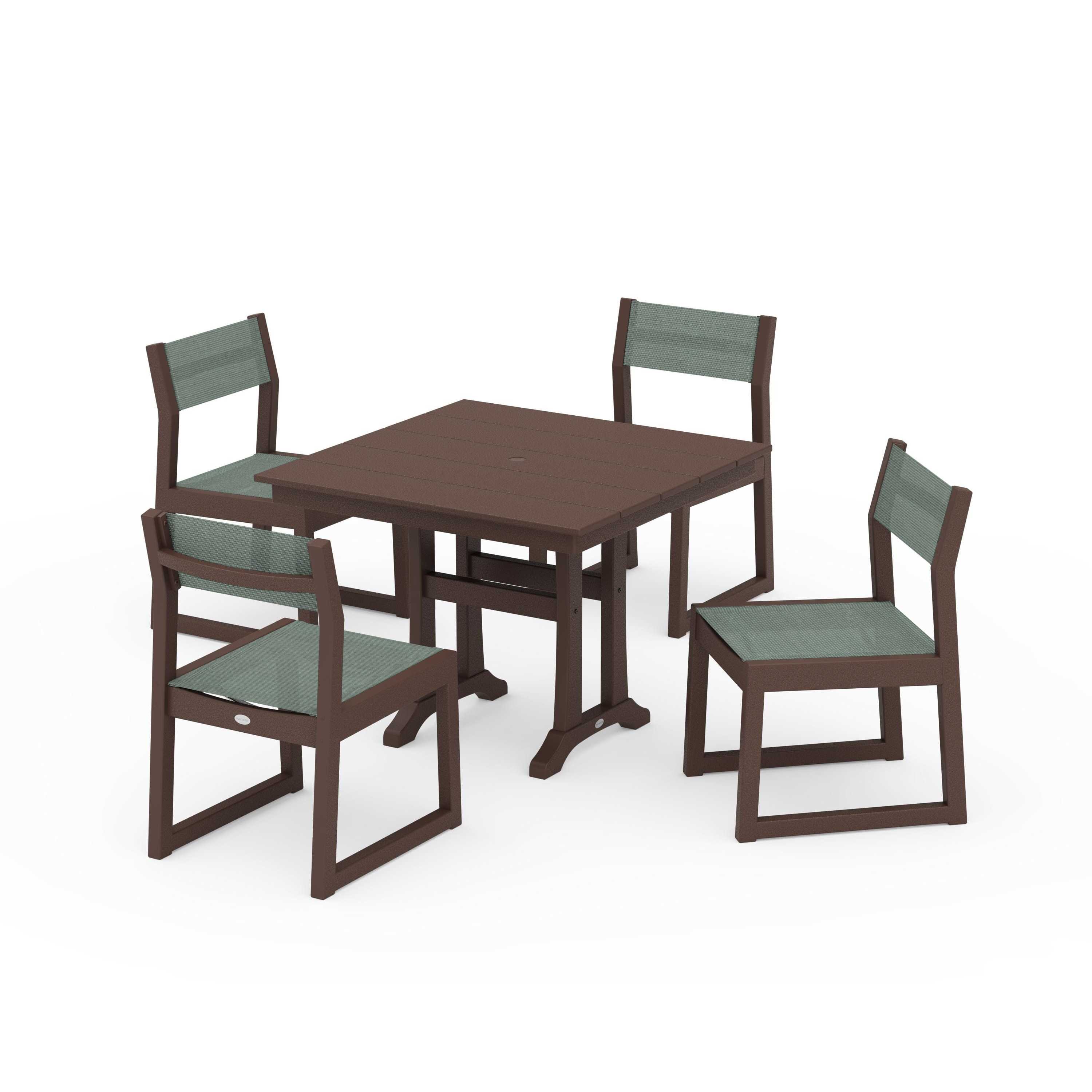 EDGE Sling 5-Piece Farmhouse Trestle Side Chair Dining Set - Image 94