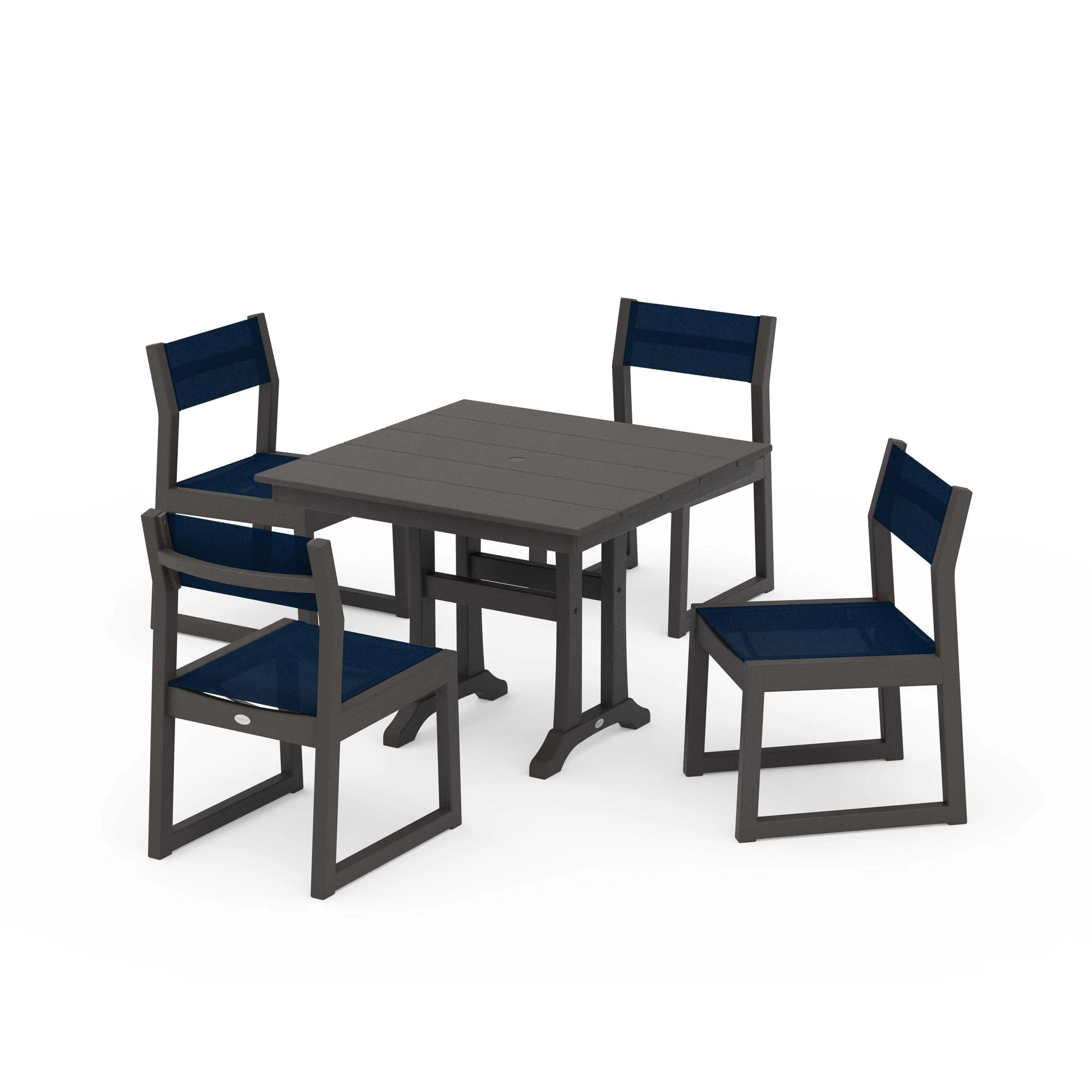 EDGE Sling 5-Piece Farmhouse Trestle Side Chair Dining Set - Image 95