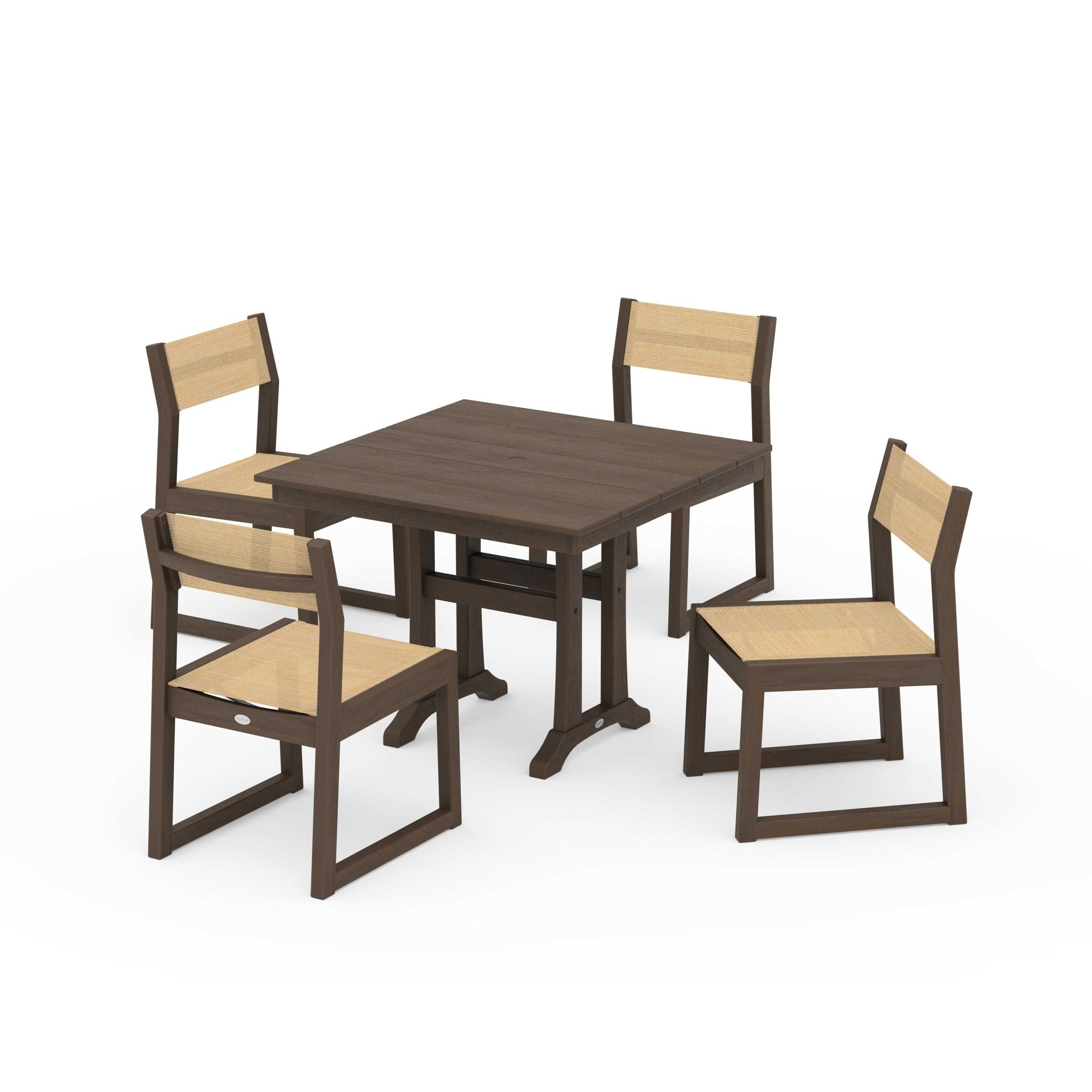 EDGE Sling 5-Piece Farmhouse Trestle Side Chair Dining Set - Image 98