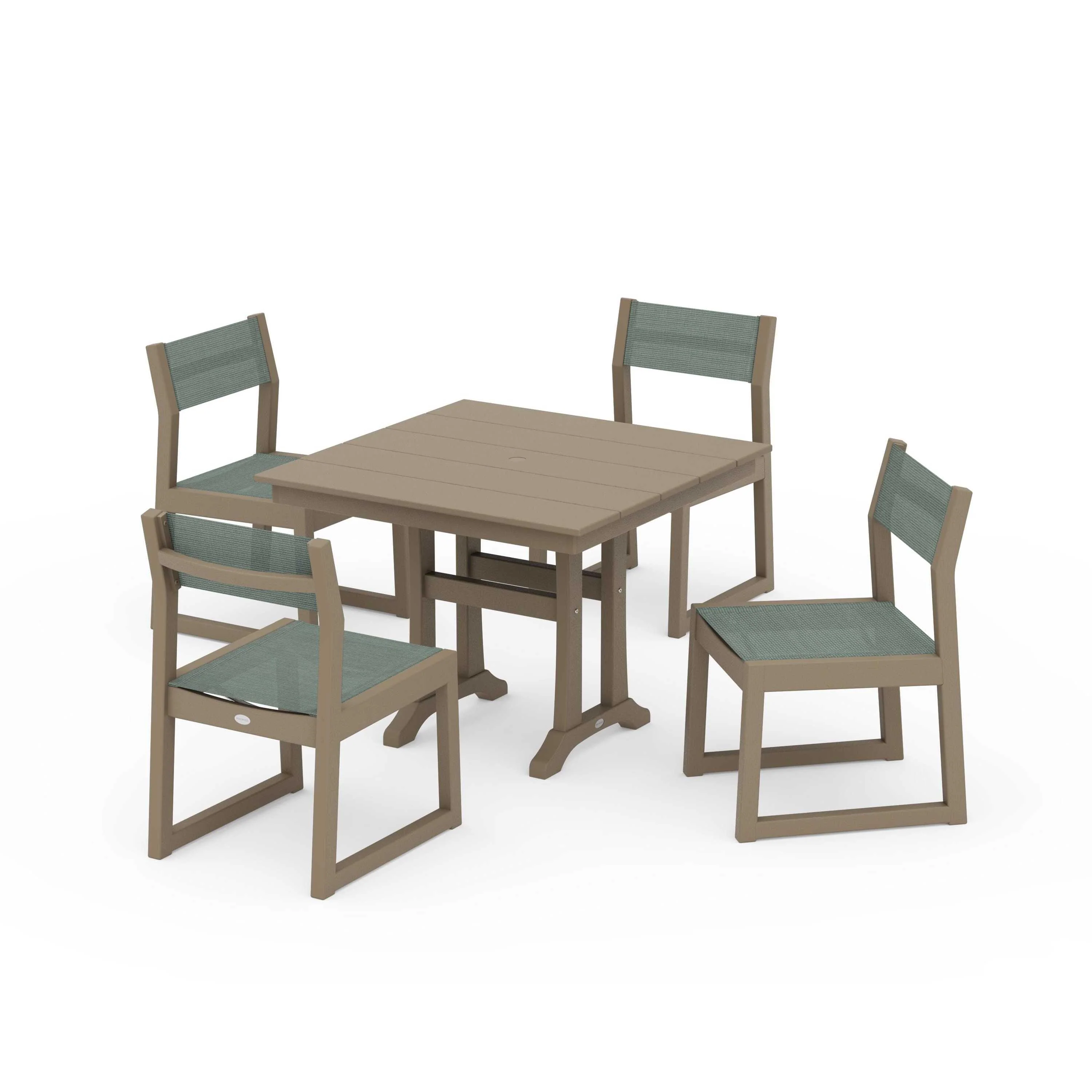 EDGE Sling 5-Piece Farmhouse Trestle Side Chair Dining Set - Image 99