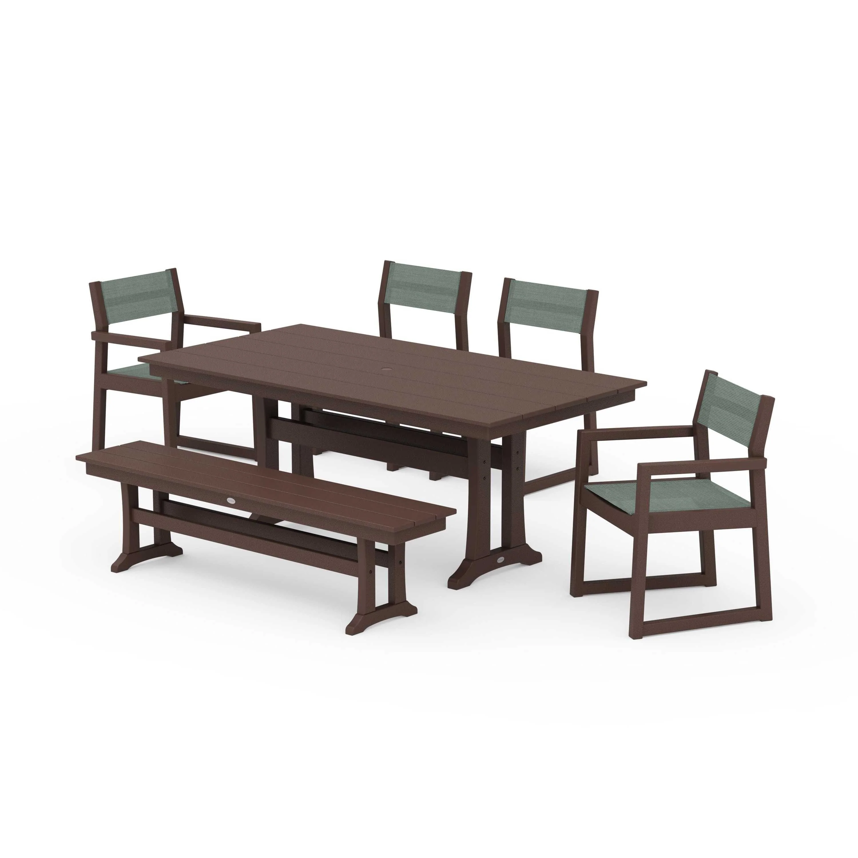 EDGE Sling 6-Piece Farmhouse Dining Set With Trestle Legs - Image 103