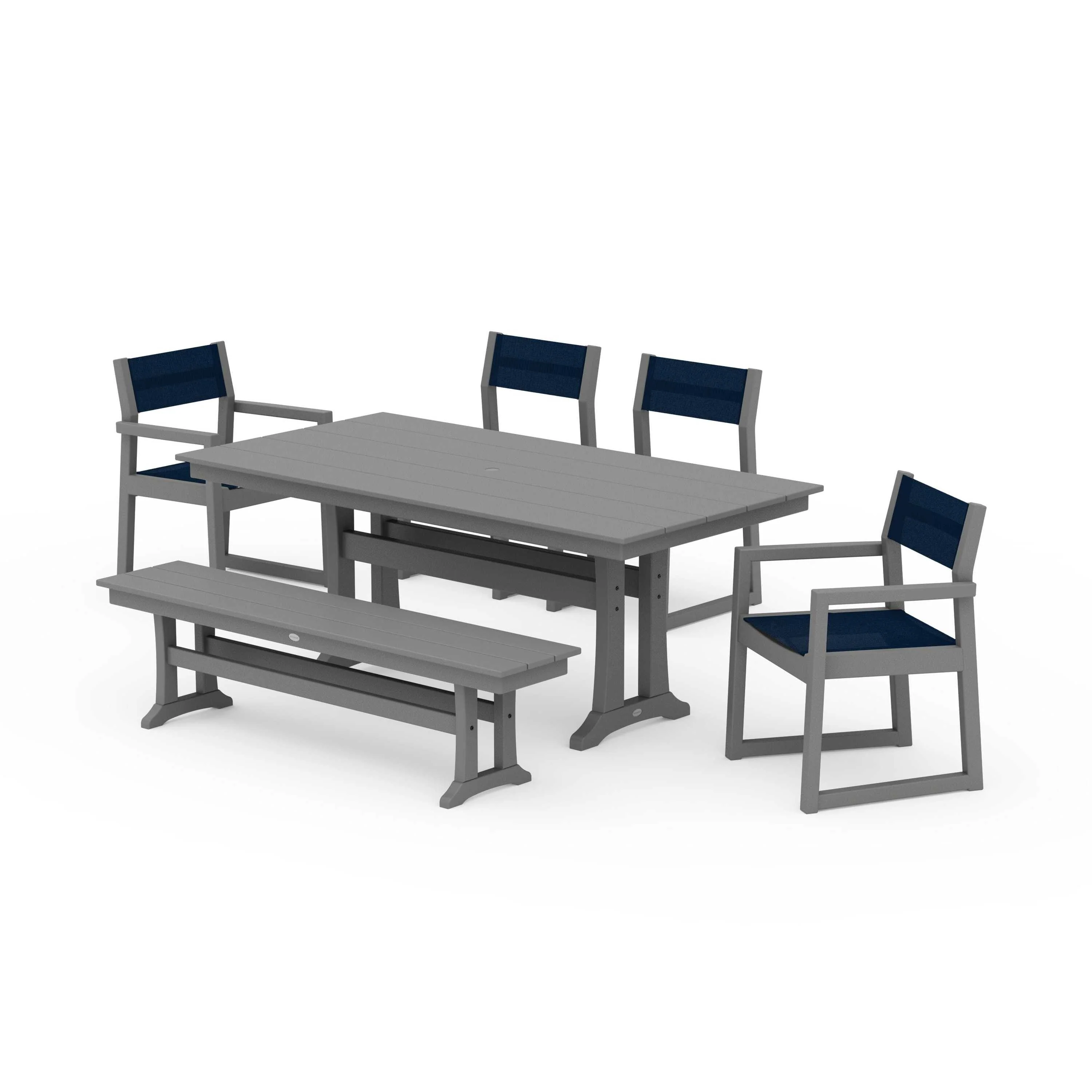 EDGE Sling 6-Piece Farmhouse Dining Set With Trestle Legs - Image 120