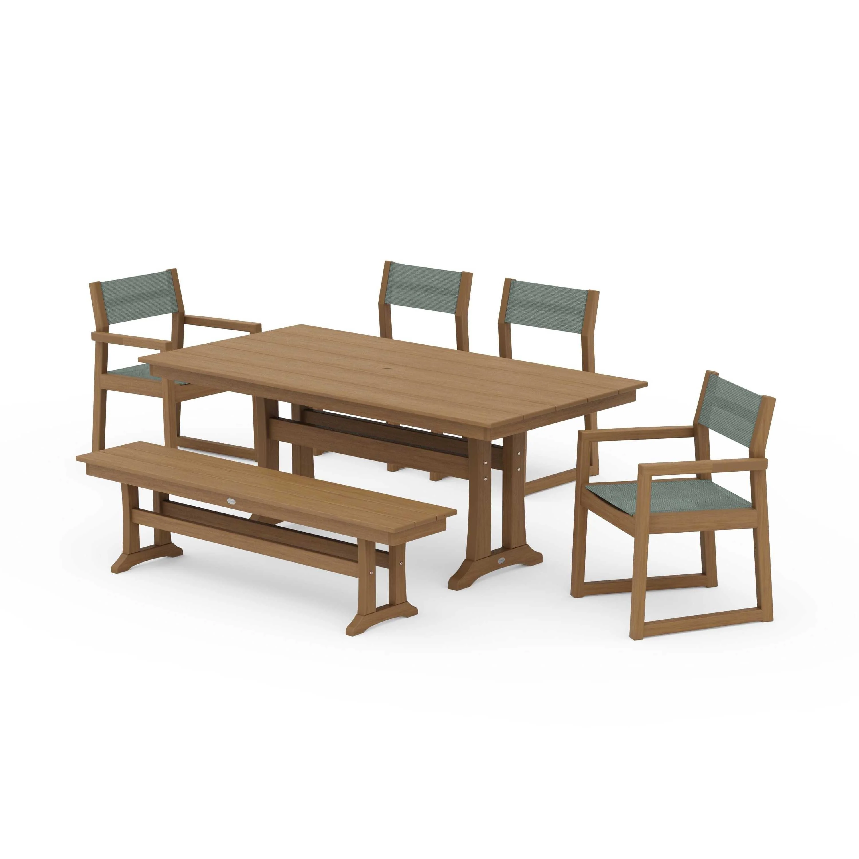 EDGE Sling 6-Piece Farmhouse Dining Set With Trestle Legs - Image 131