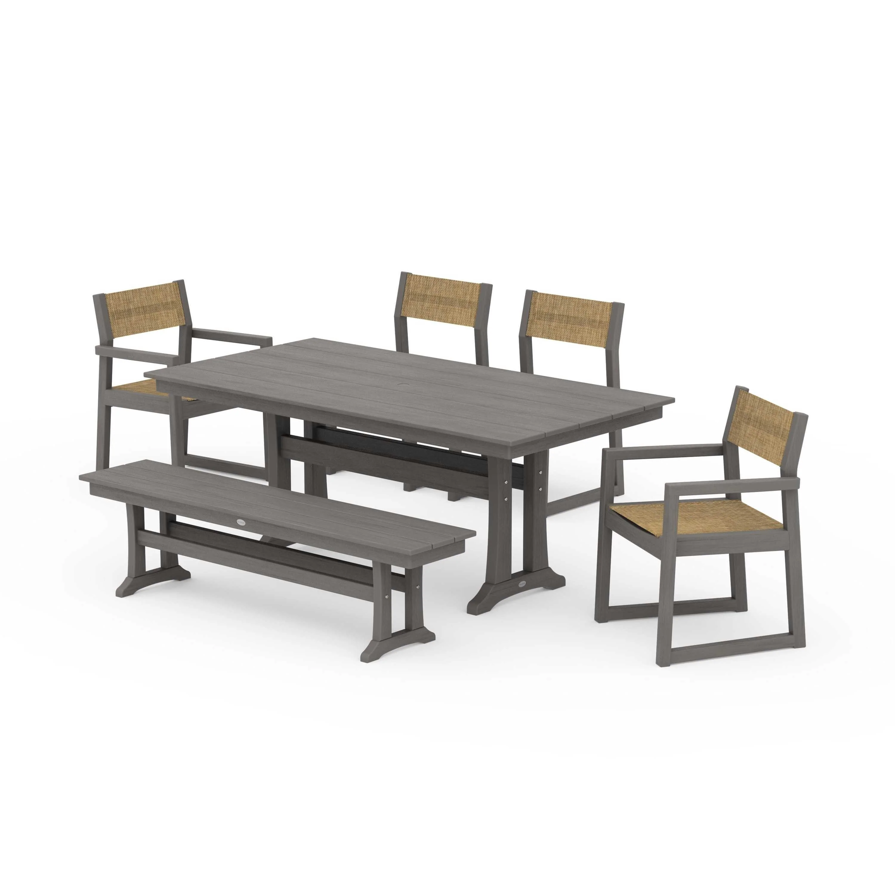 EDGE Sling 6-Piece Farmhouse Dining Set With Trestle Legs - Image 137