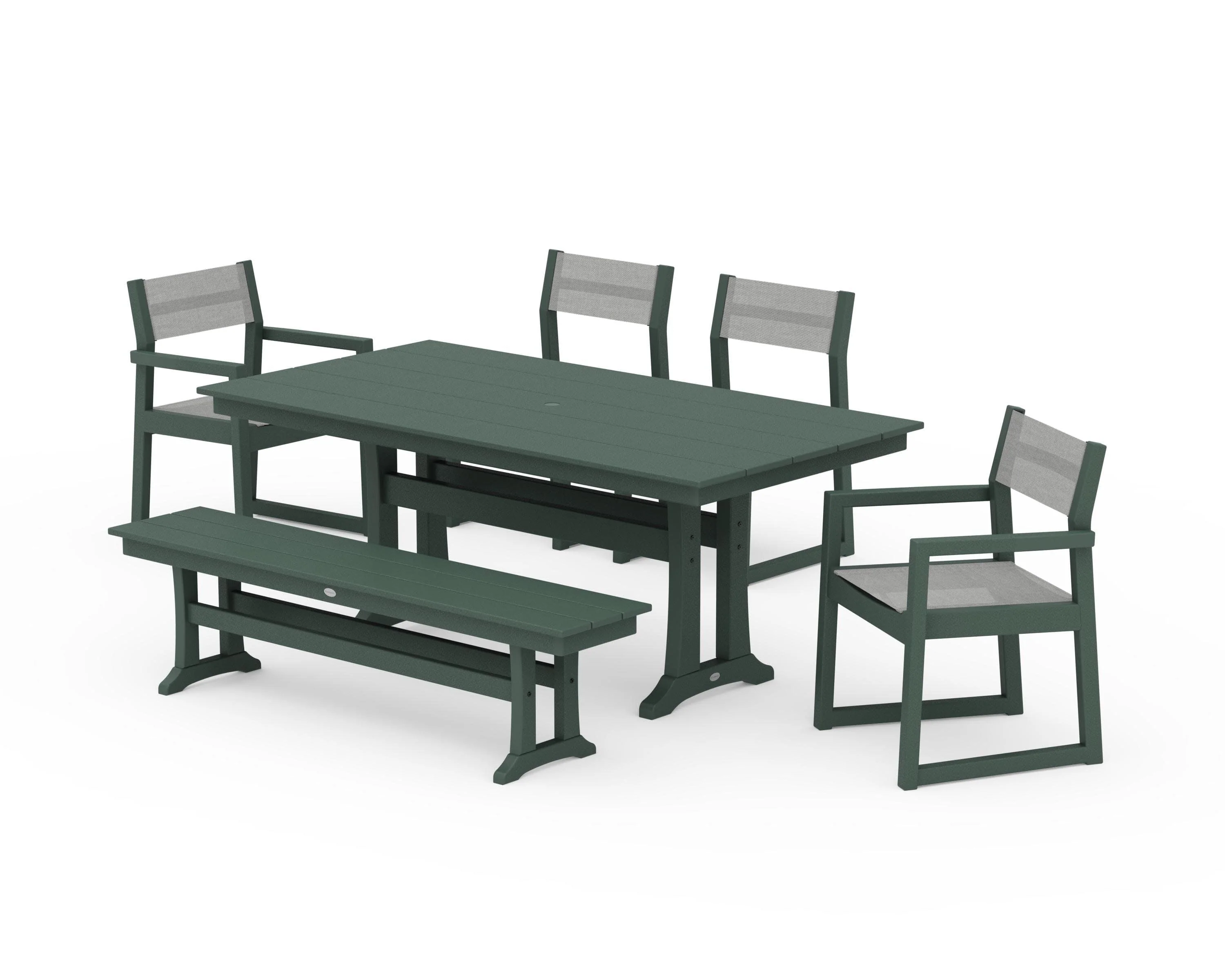 EDGE Sling 6-Piece Farmhouse Dining Set With Trestle Legs - Image 36