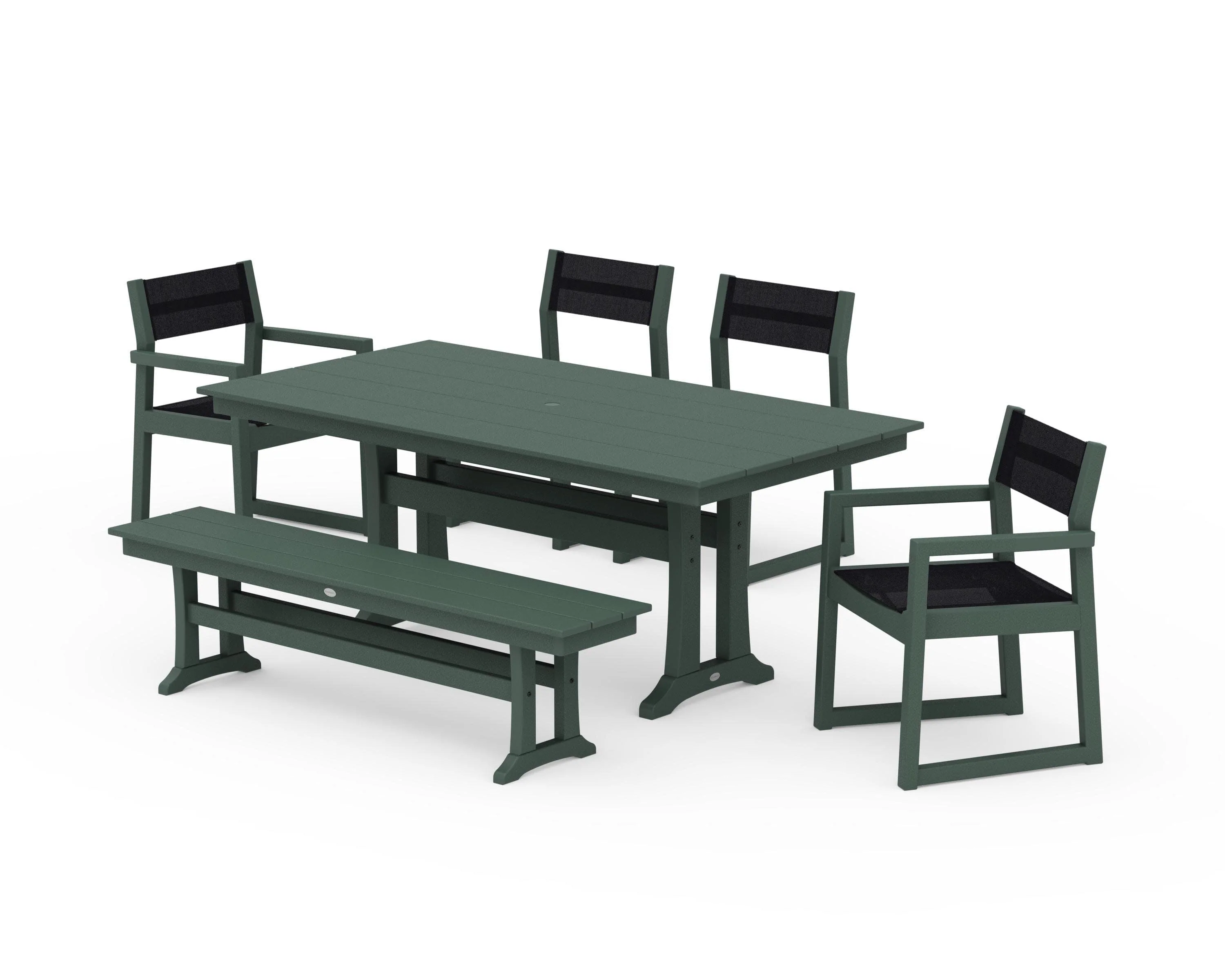 EDGE Sling 6-Piece Farmhouse Dining Set With Trestle Legs - Image 42